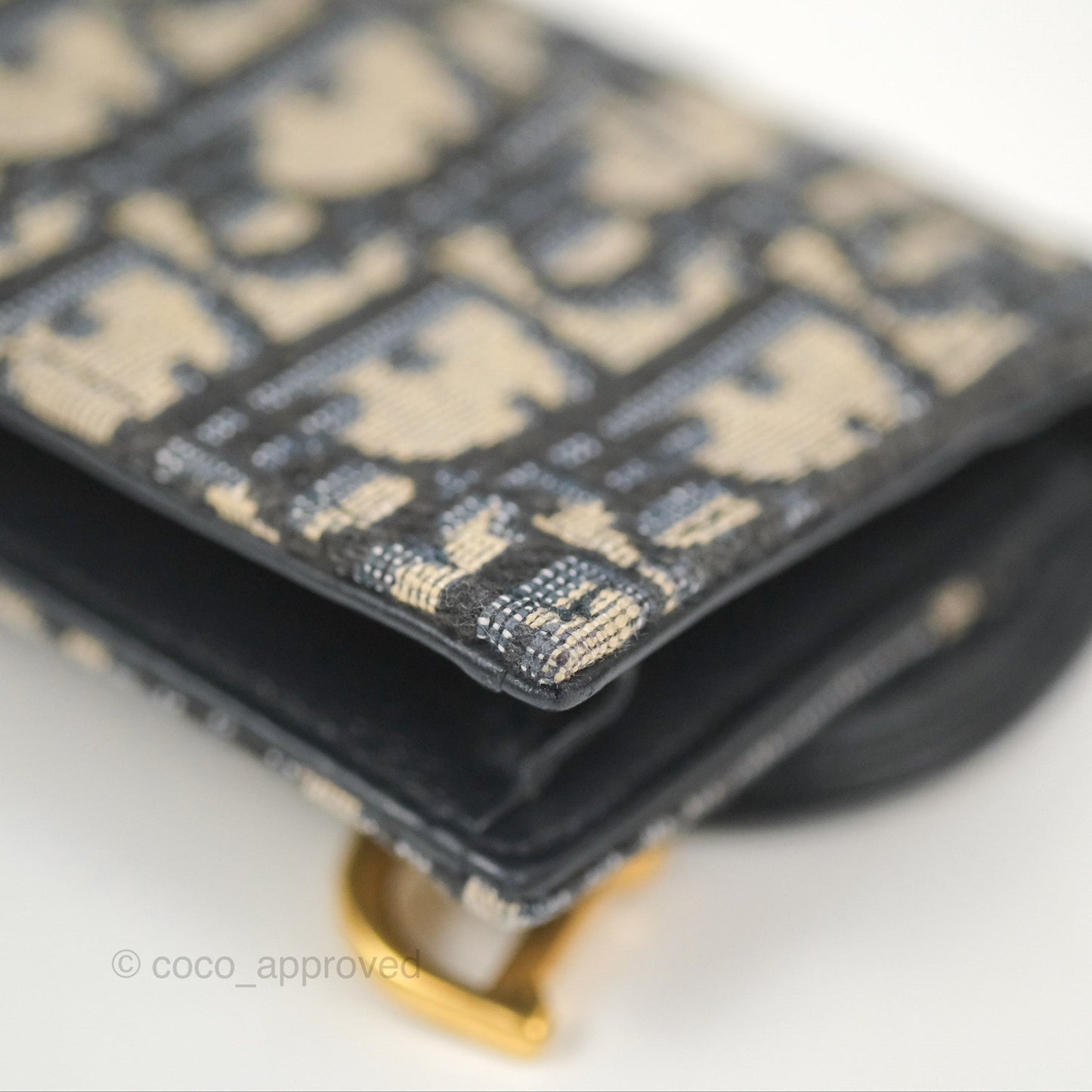 Christian Dior Saddle Flap Card Holder Blue Dior Oblique Jacquard
