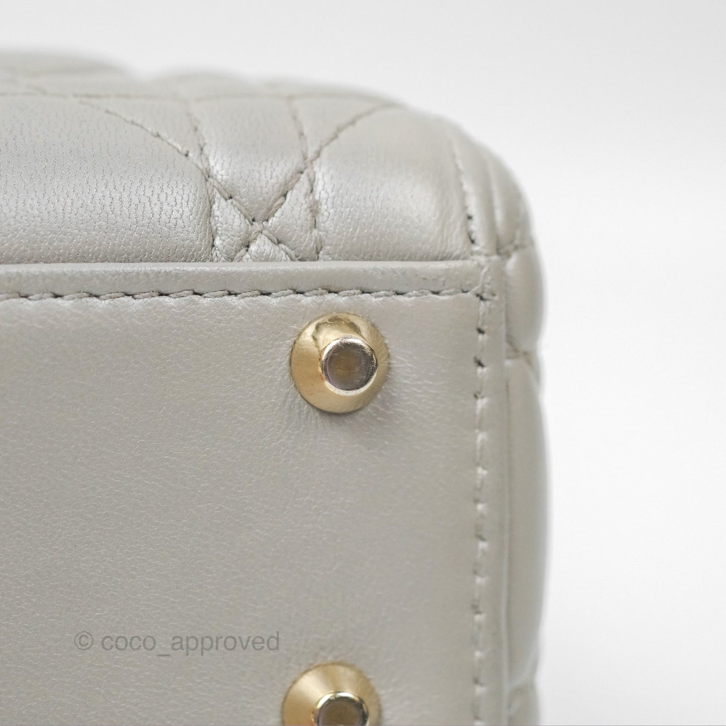 Christian Dior Mini Lady Dior Iridescent Light Grey Cannage Lambskin Gold Hardware