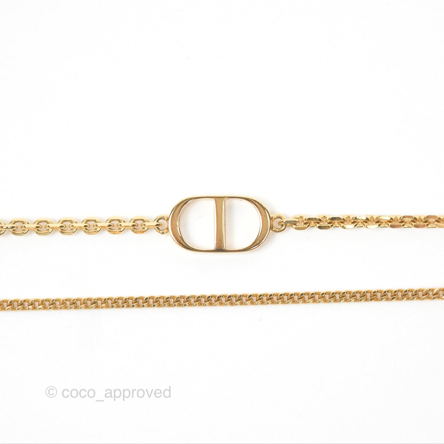 Christian Dior Petit CD Double Necklace Crystals Gold Tone