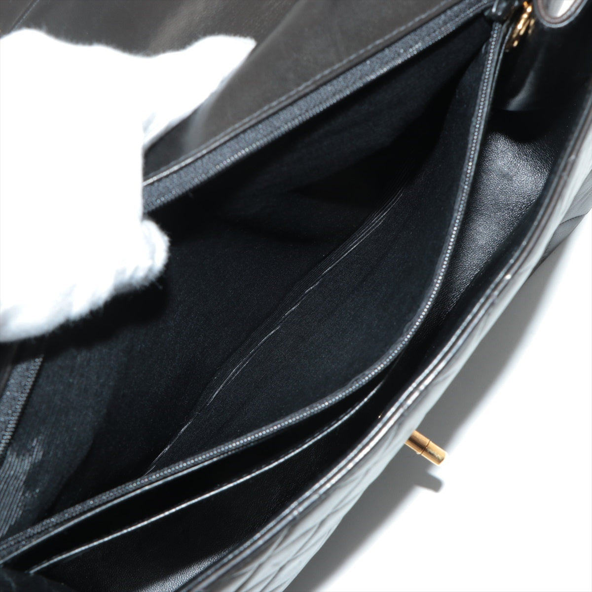 CHANEL DECAMATRASE Lambskinkin Single Flap Double Chain Bag Black Gold 4th