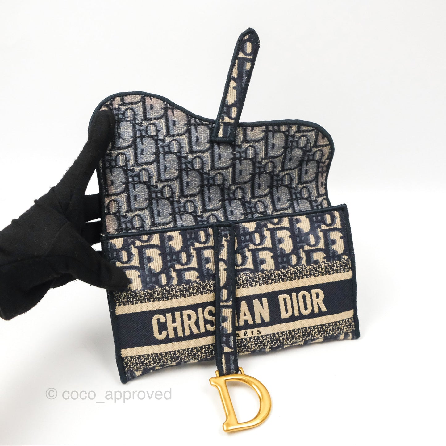 Christian Dior Navy Oblique Slim Saddle Pouch