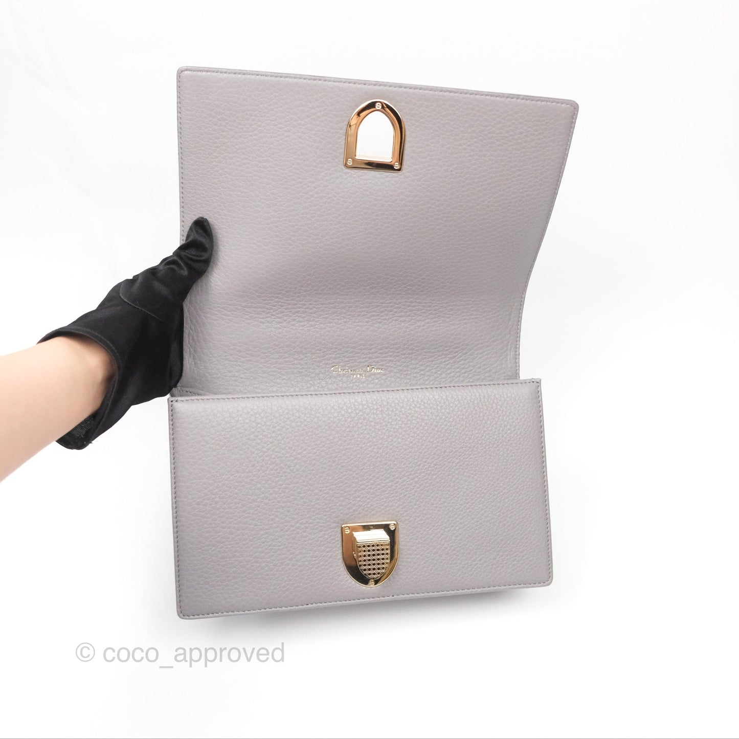 Christian Dior Medium Diorama Calfskin Flap Bag Grey Gold Hardware