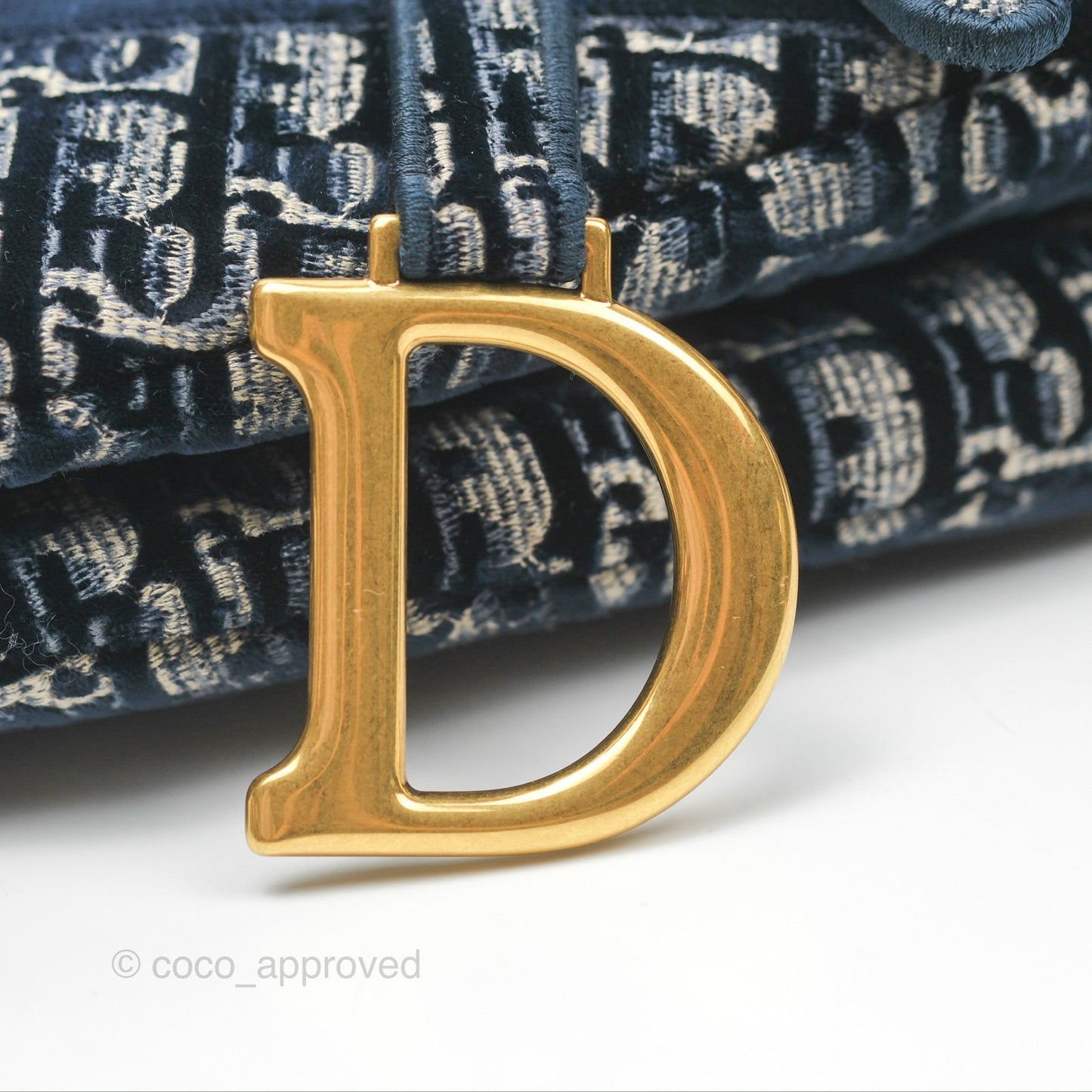 Christian Dior Saddle Bag Velvet Navy Dior Oblique Embroidery Gold Hardware