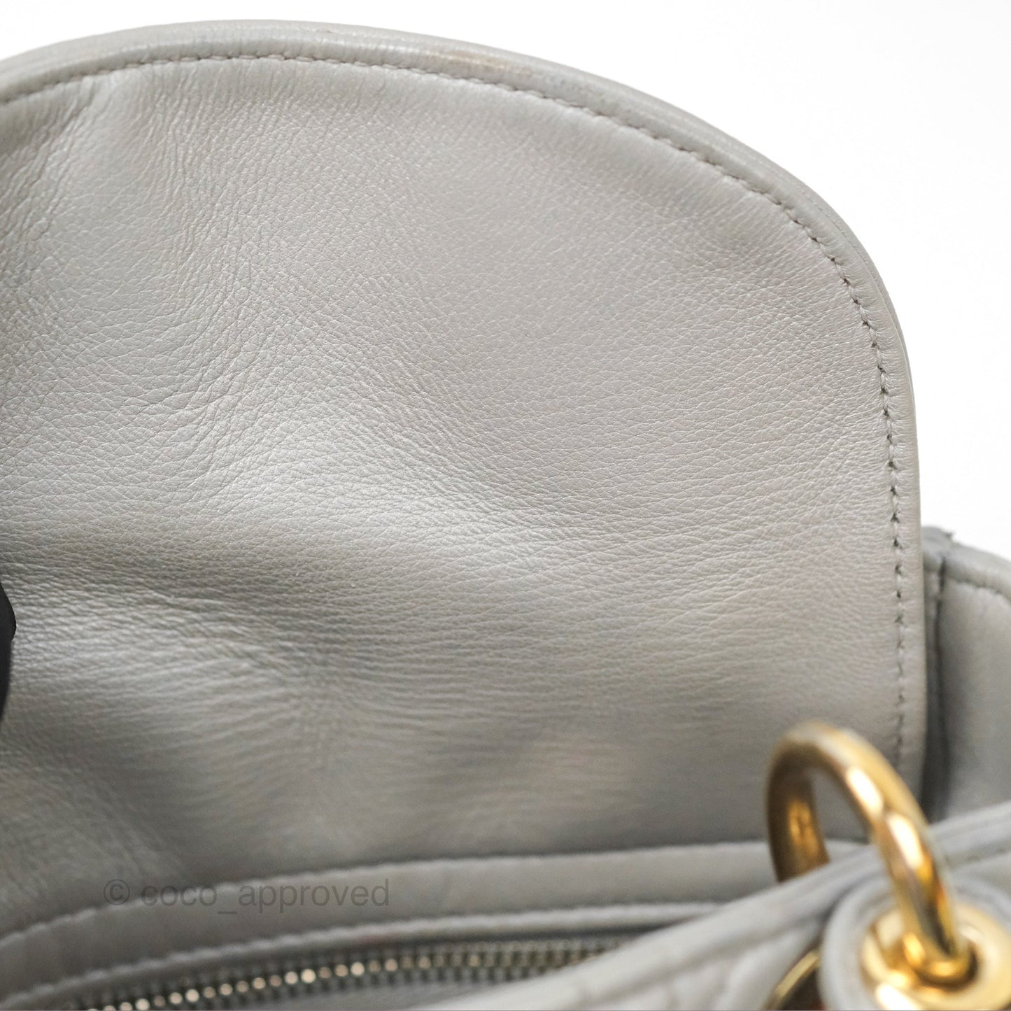 Christian Dior Mini Lady Dior Iridescent Light Grey Cannage Lambskin Gold Hardware