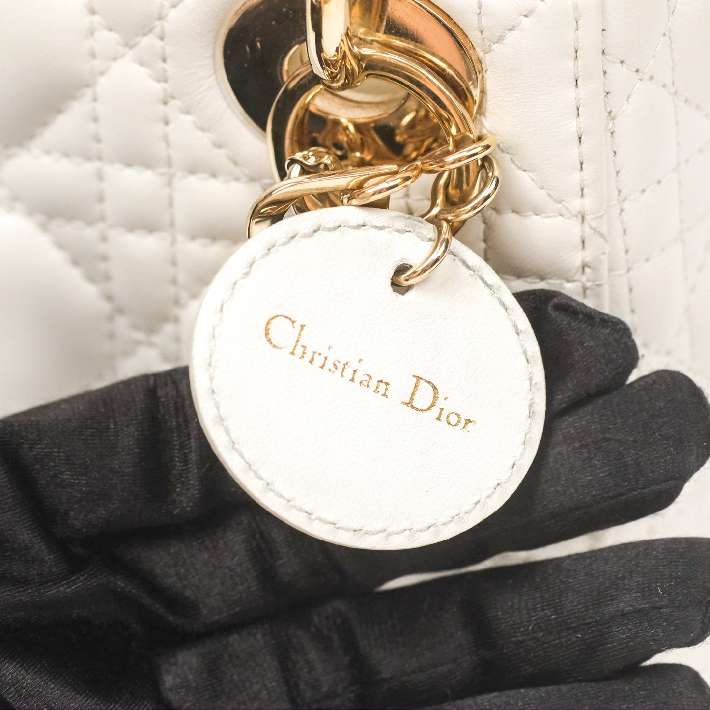 Christian Dior Cannage Mini Lady Dior White Gold Hardware