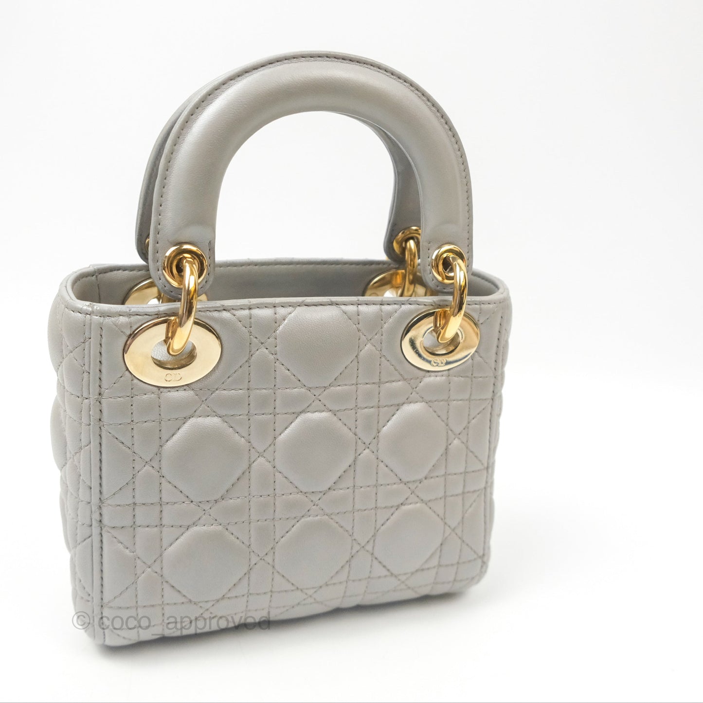 Christian Dior Mini Lady Dior Iridescent Light Grey Cannage Lambskin Gold Hardware