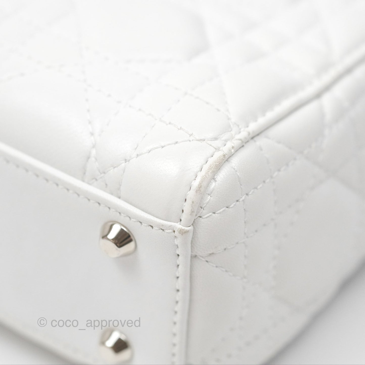 Christian Dior Cannage Mini Lady Dior White Silver Hardware