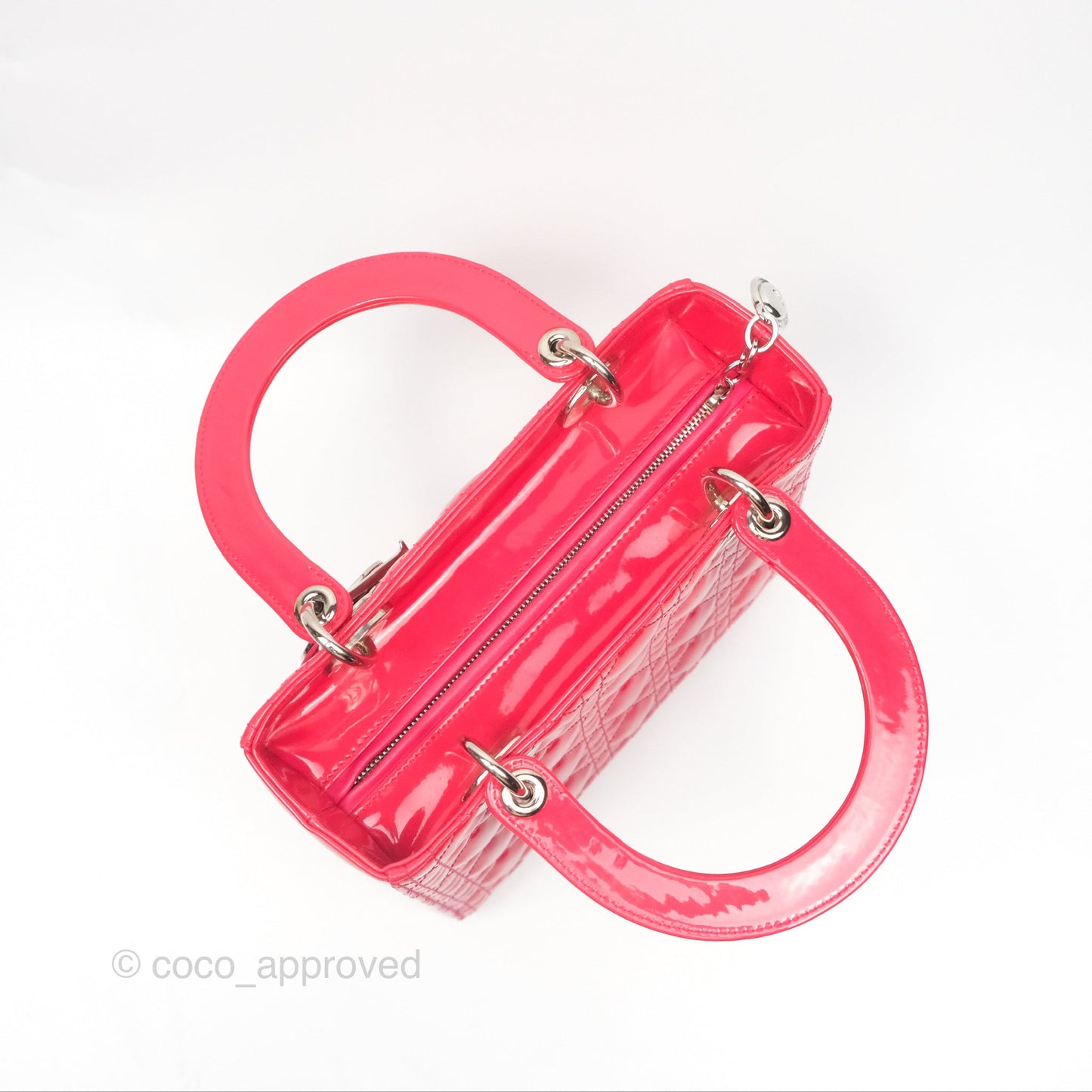 Christian Dior Medium Lady Dior Red Patent Silver Hardware