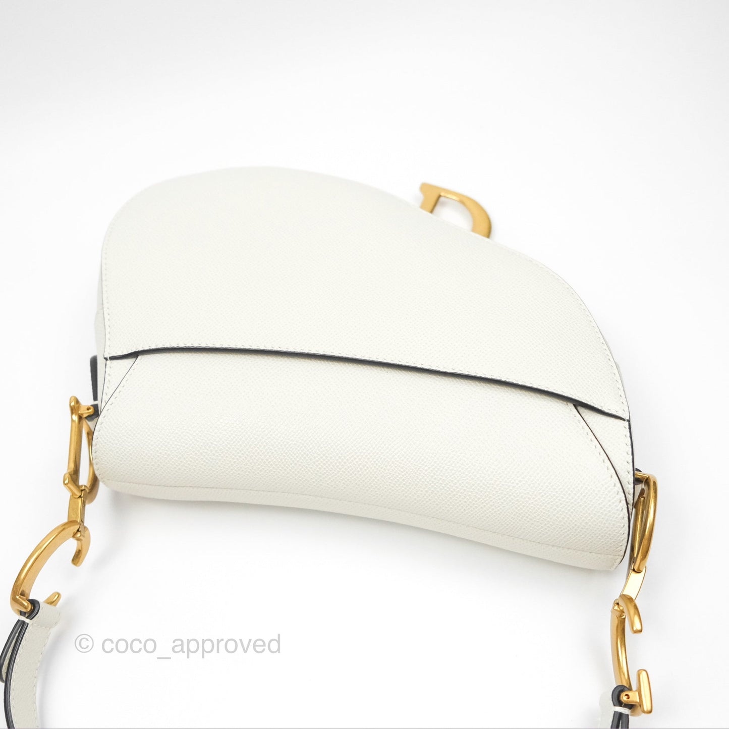 Christian Dior Saddle Bag White Grained Calfskin Gold Hardware