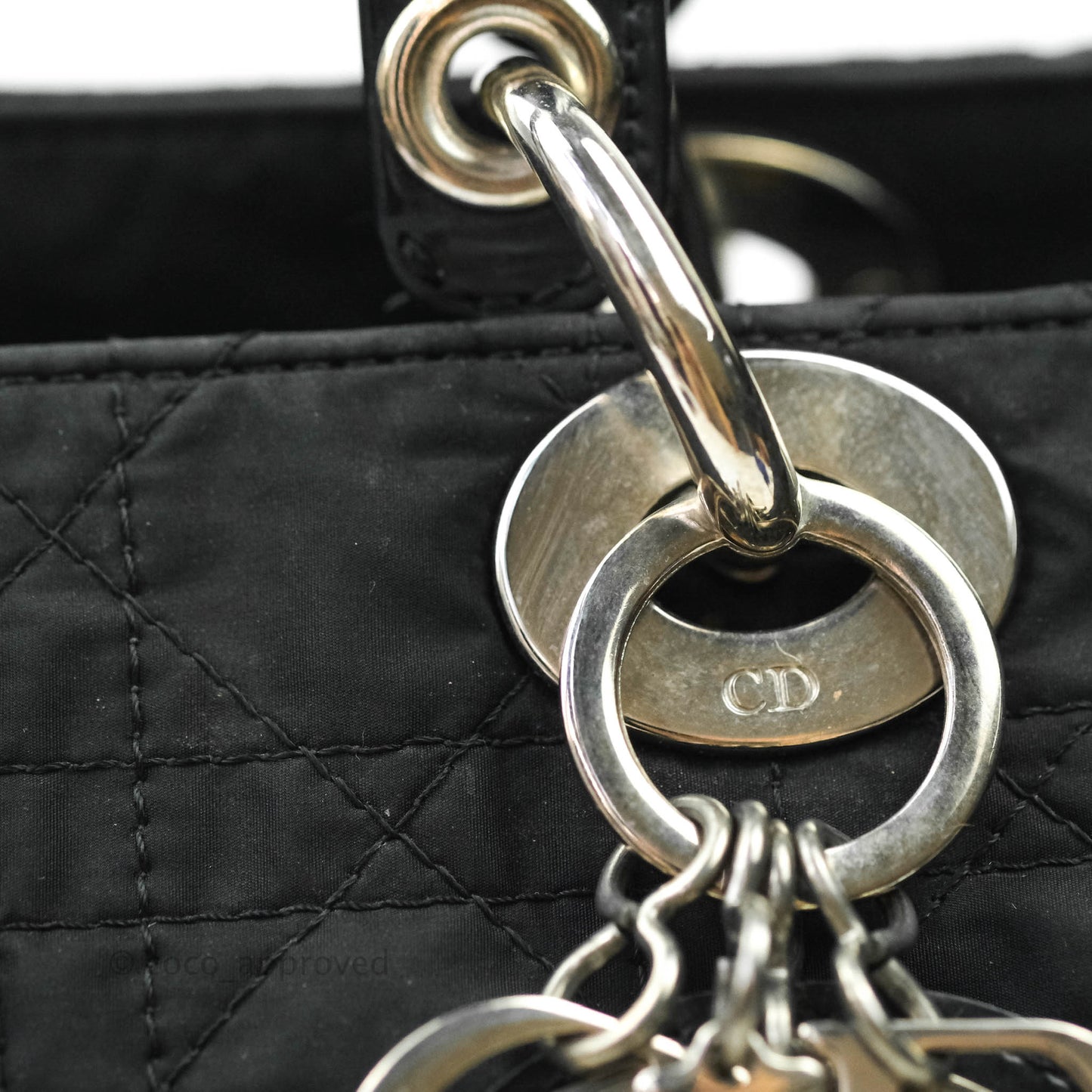Christian Dior Vintage Large Cannage Fabric Black Lady Dior Silver Hardware