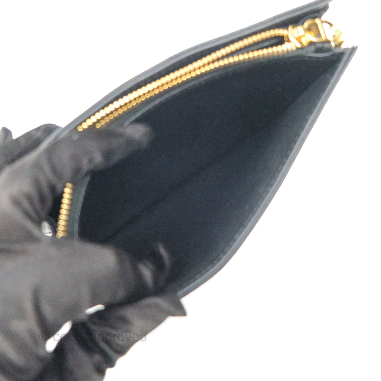 Dior Caro Zipped Pouch With Chain Black Cannage Calfskin