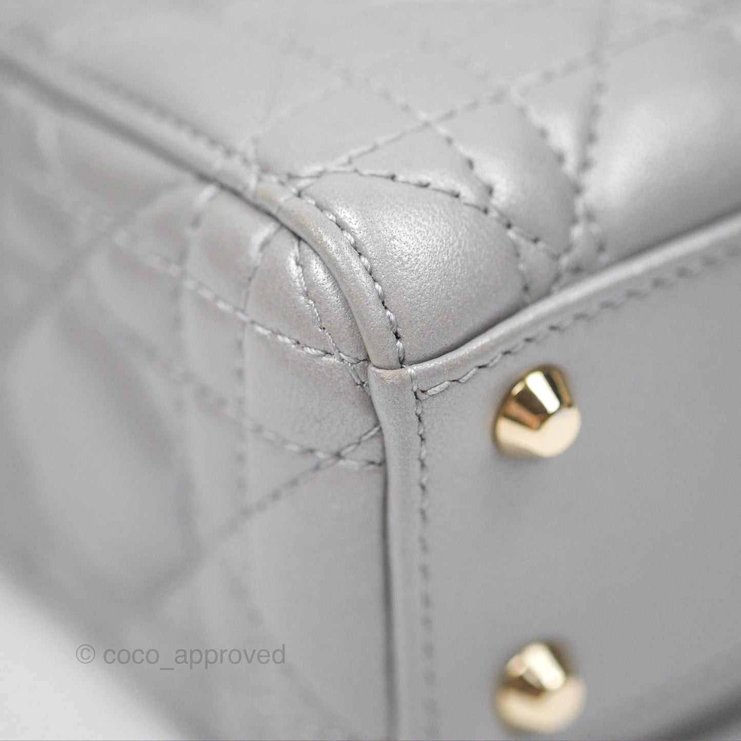Christian Dior Lambskin Cannage Mini Lady Dior Iridescent Grey Gold Hardware