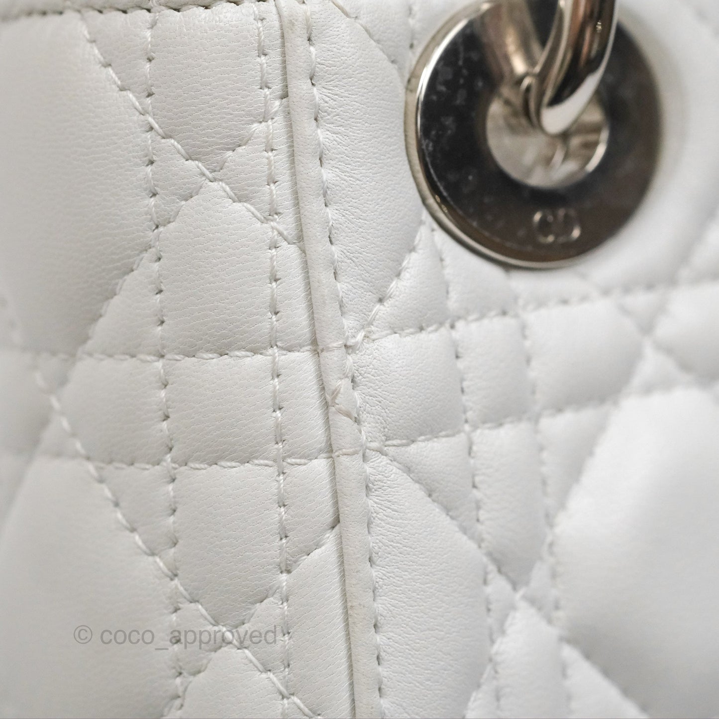 Christian Dior Cannage Mini Lady Dior White Silver Hardware