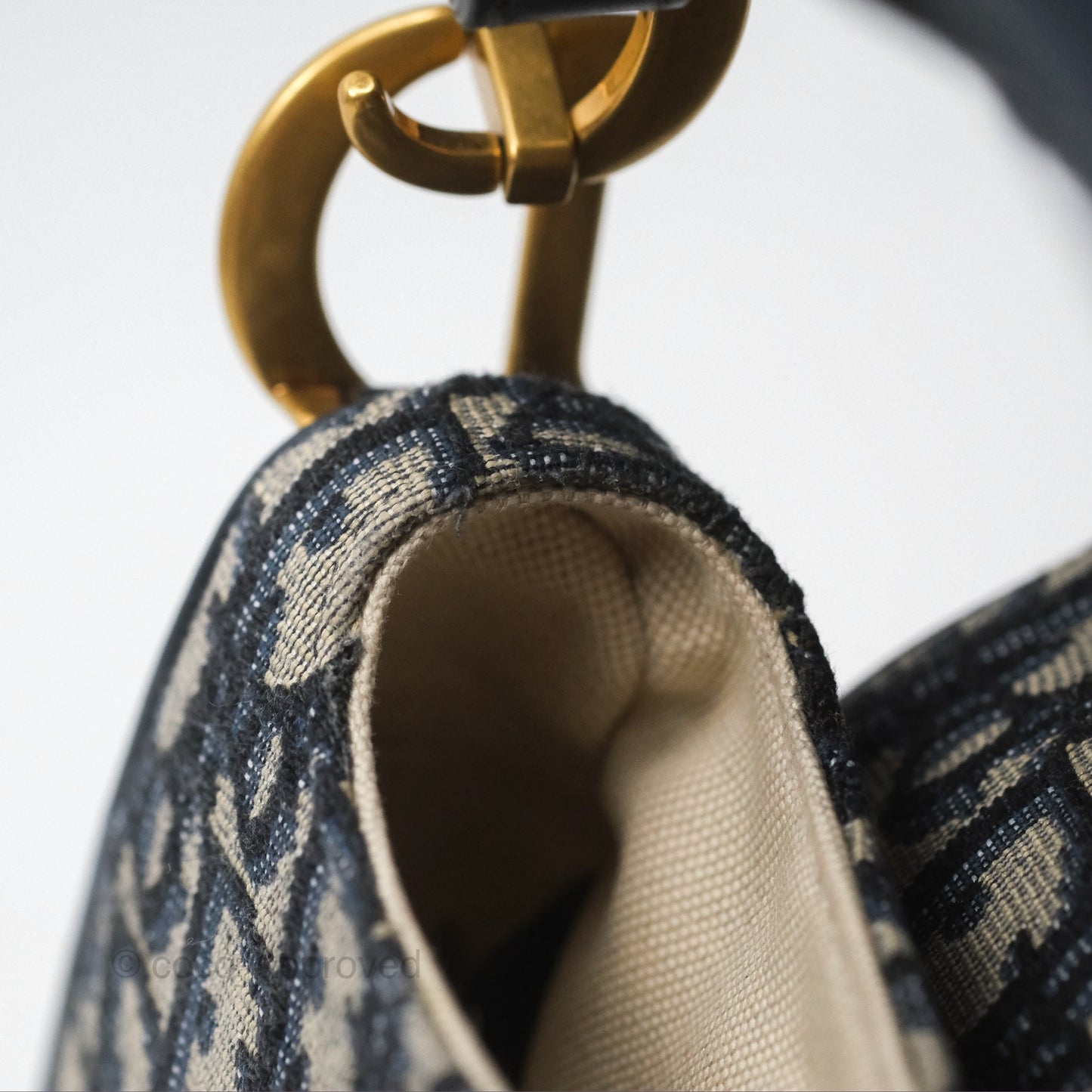 Christian Dior Mini Saddle Bag Blue Oblique Jacquard Gold Hardware