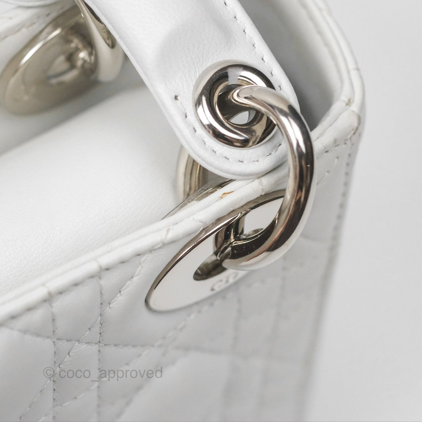Christian Dior Cannage Mini Lady Dior White Silver Hardware