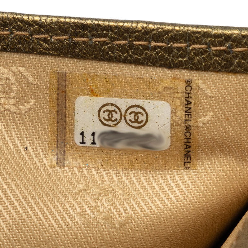 Chanel Cocomark Three Folded Wallet Long Wallet Metal Curry Leather CHANEL