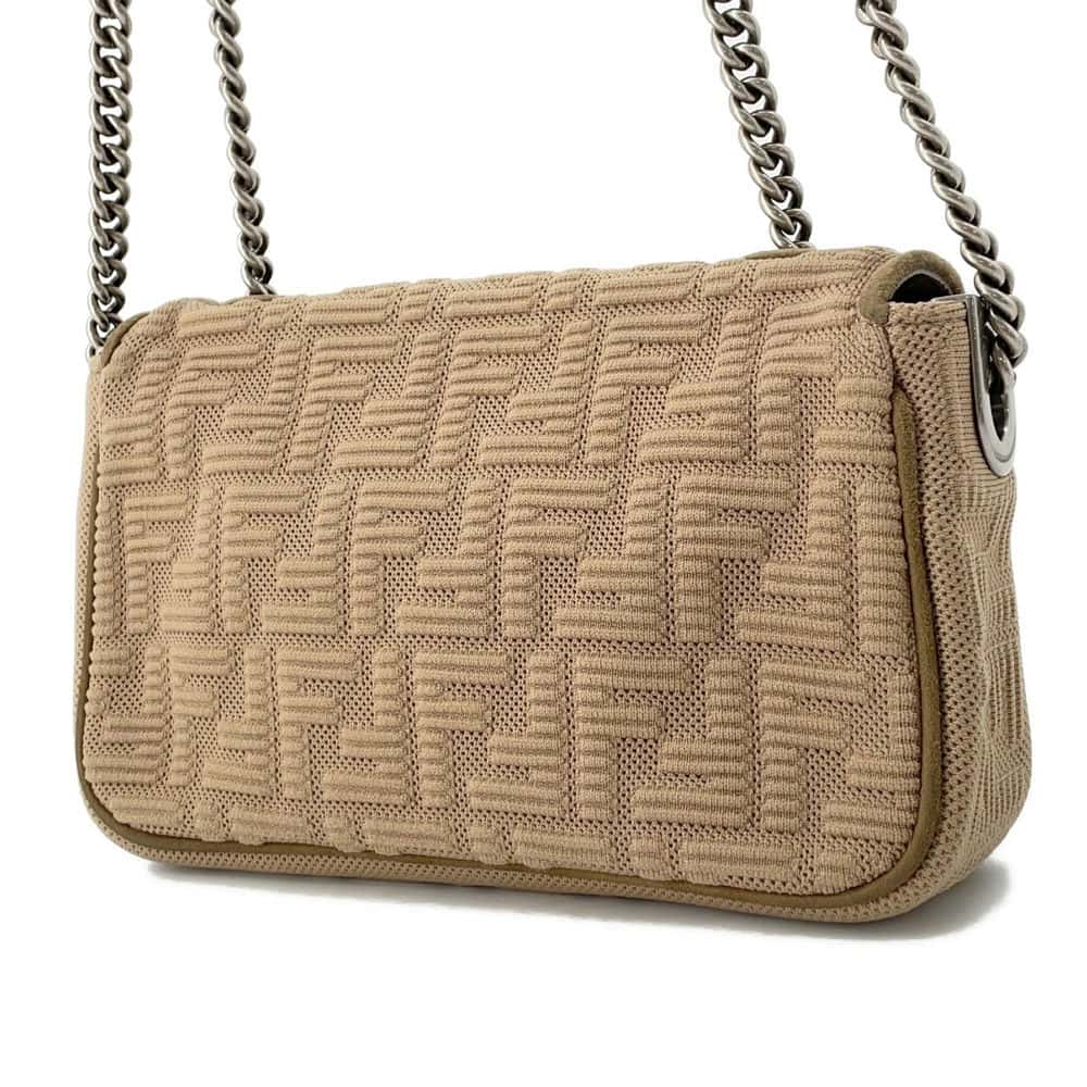 FENDI Midi Baguette FF Fabric ChainShoulder Bag Beige 8BR793 Fabric suede
