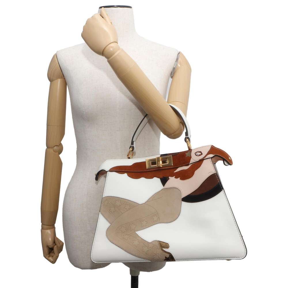 FENDI Peekaboo ISeeU Antonio Lopez White/Brown/Beige 8BN321 Leather suede Size Medium