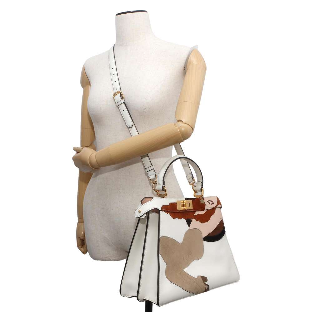 FENDI Peekaboo ISeeU Antonio Lopez White/Brown/Beige 8BN321 Leather suede Size Medium
