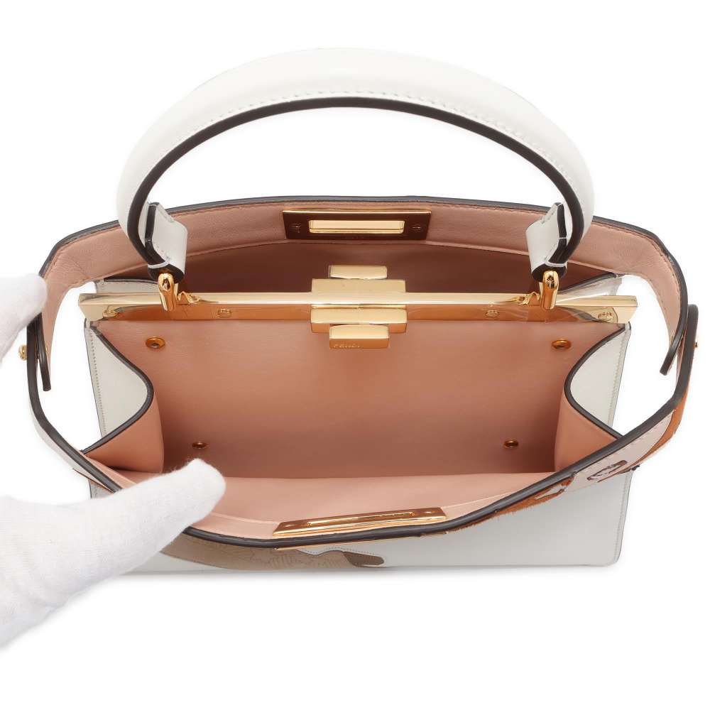 FENDI Peekaboo ISeeU Antonio Lopez White/Brown/Beige 8BN321 Leather suede Size Medium