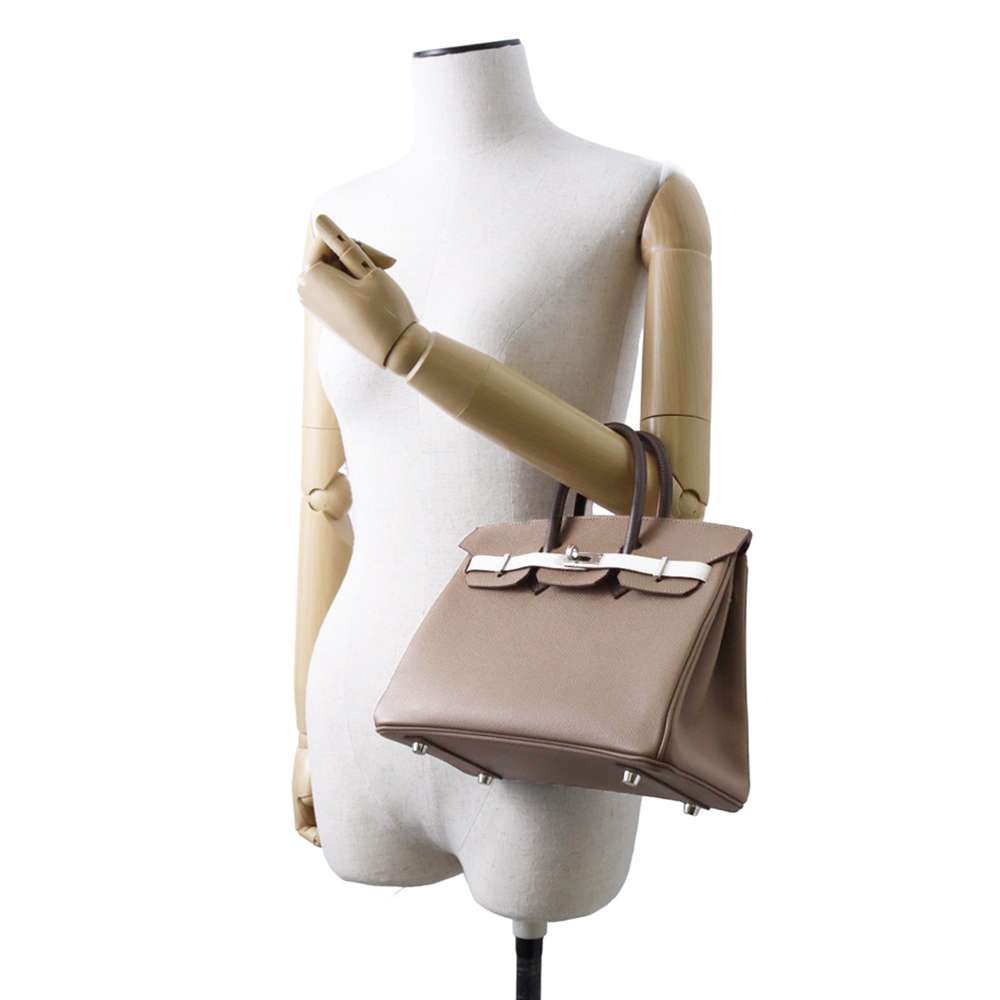 HERMES Birkin tricolor Etoupe/Grease Pail/Ebene Epsom Size 25