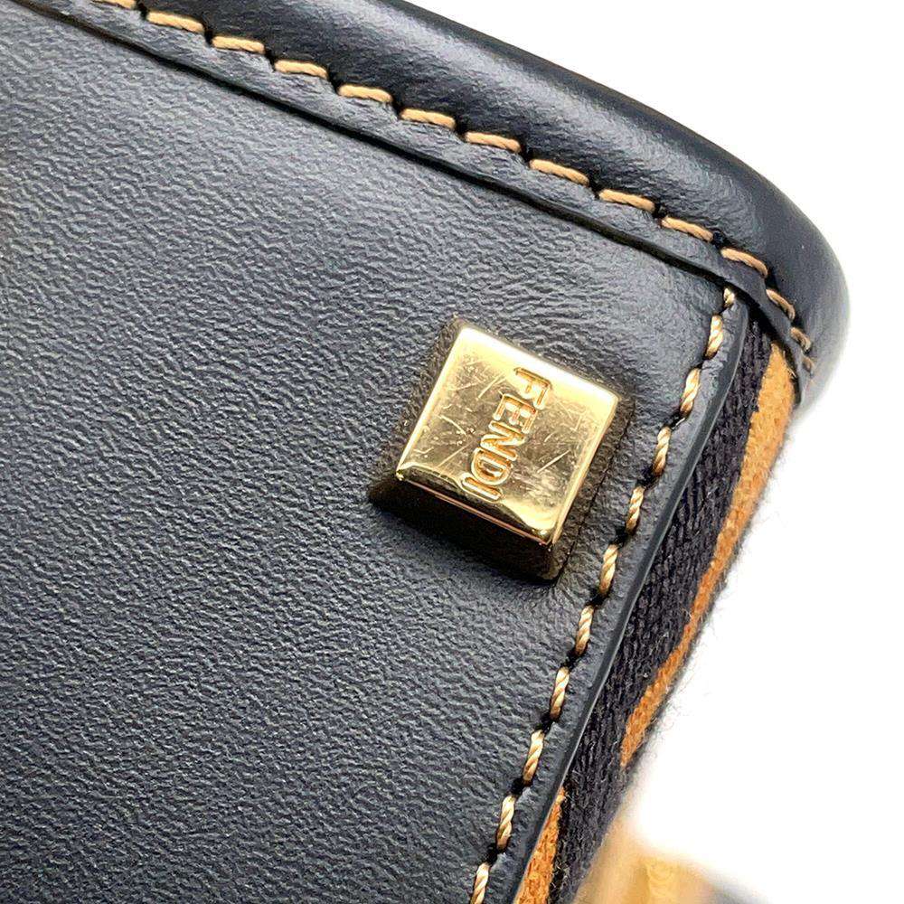 FENDI Sunshine Shopper 2WAY Shoulder Bag Brown/Black 8BS051 Canvas Wood Leather