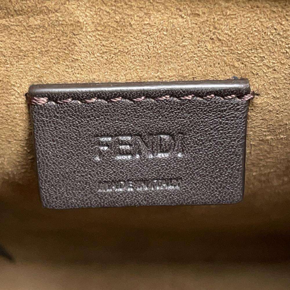 FENDI Sunshine Shopper 2WAY Shoulder Bag Brown/Black 8BS051 Canvas Wood Leather