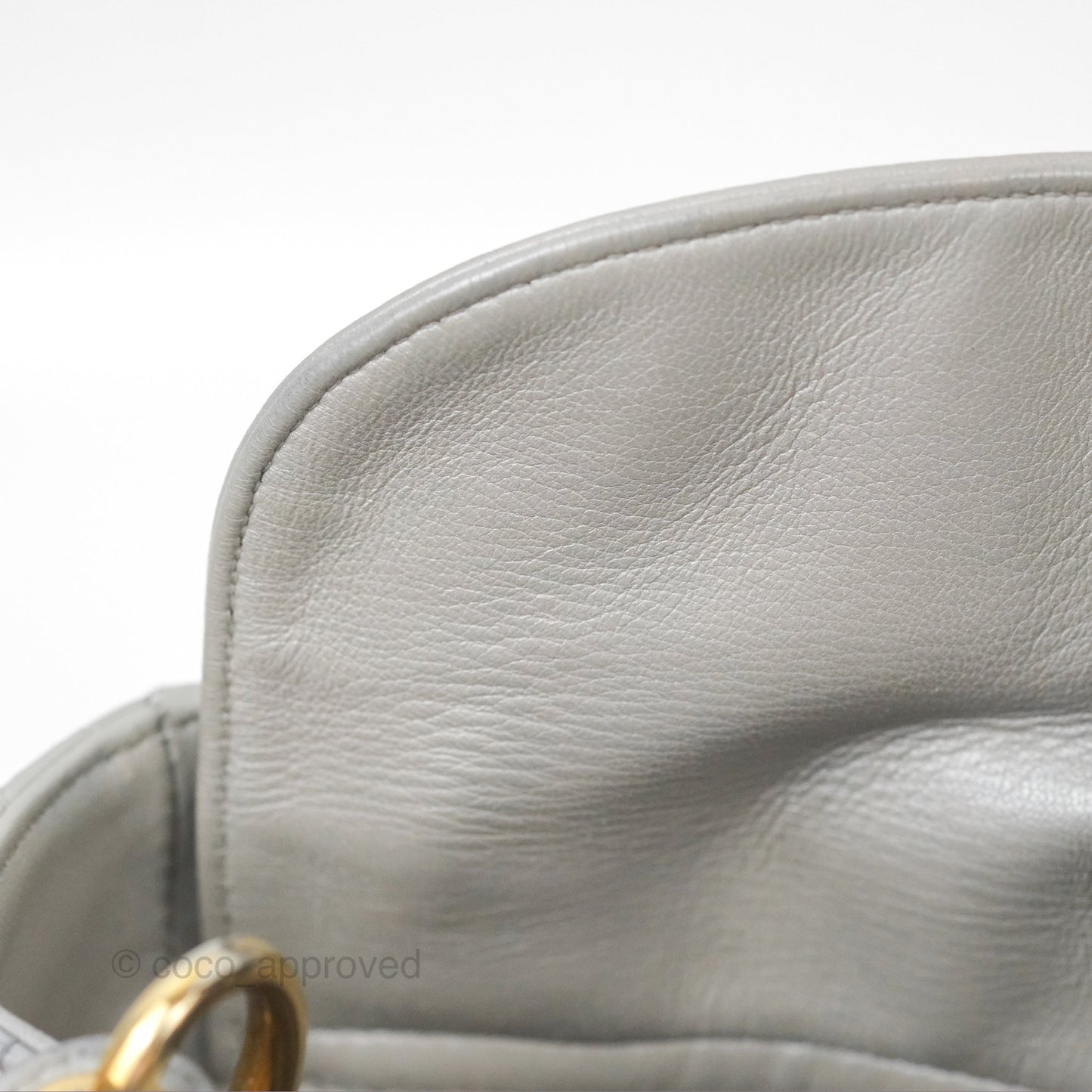Christian Dior Mini Lady Dior Iridescent Light Grey Cannage Lambskin Gold Hardware