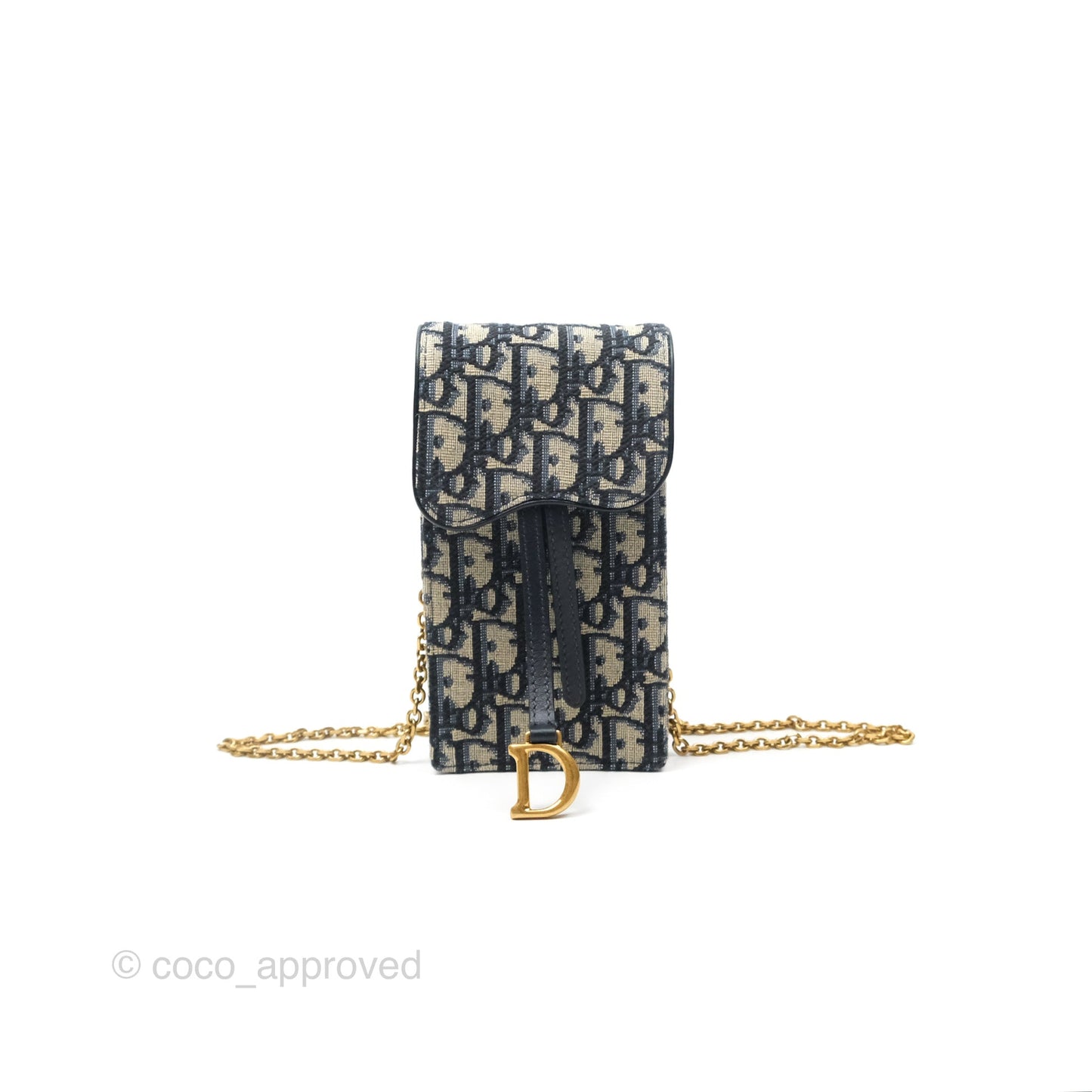 Dior Vertical Saddle Phone Holder Navy Oblique Canvas