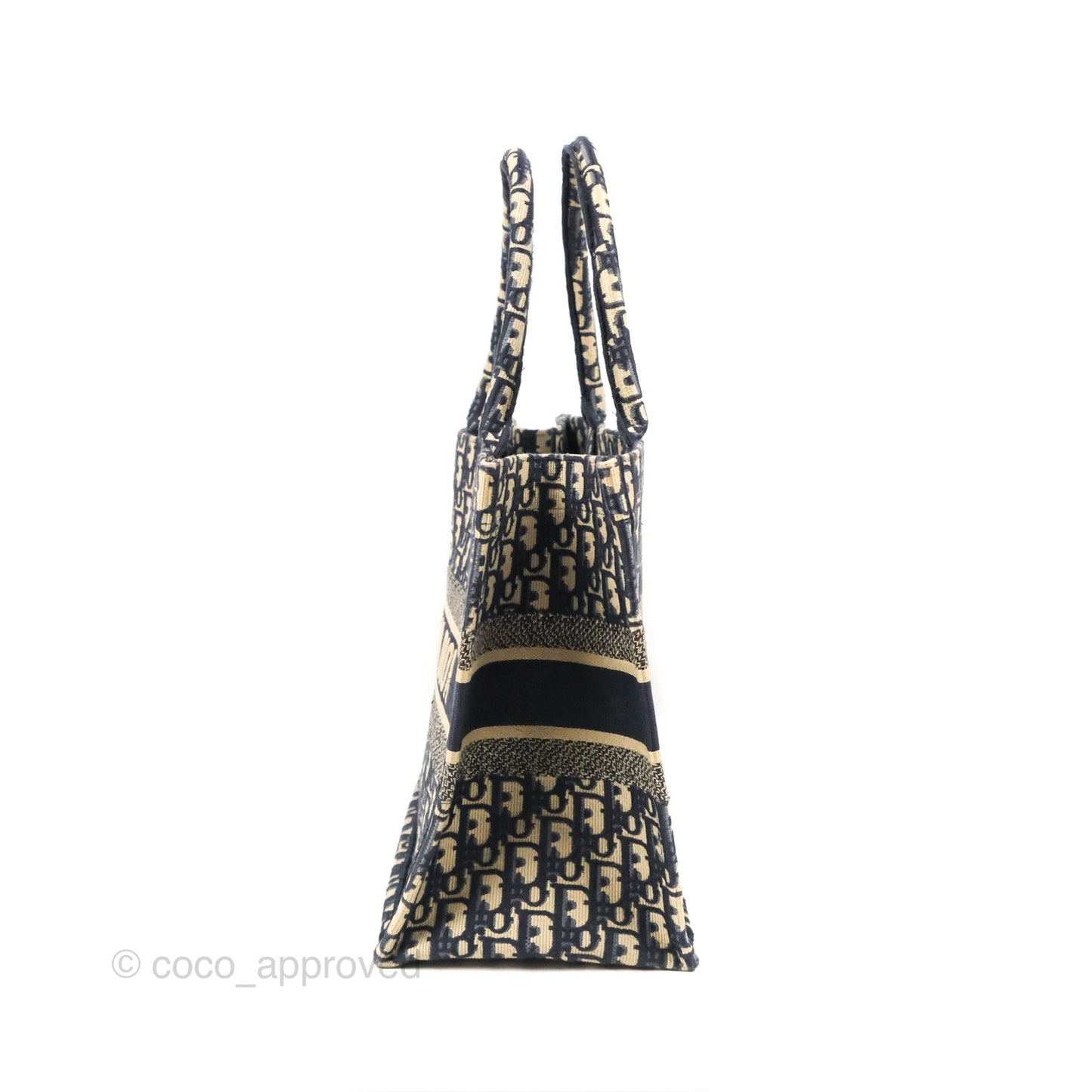 Christian Dior Medium (Old Small) Dior Navy Oblique Embroidery Canvas Book Tote