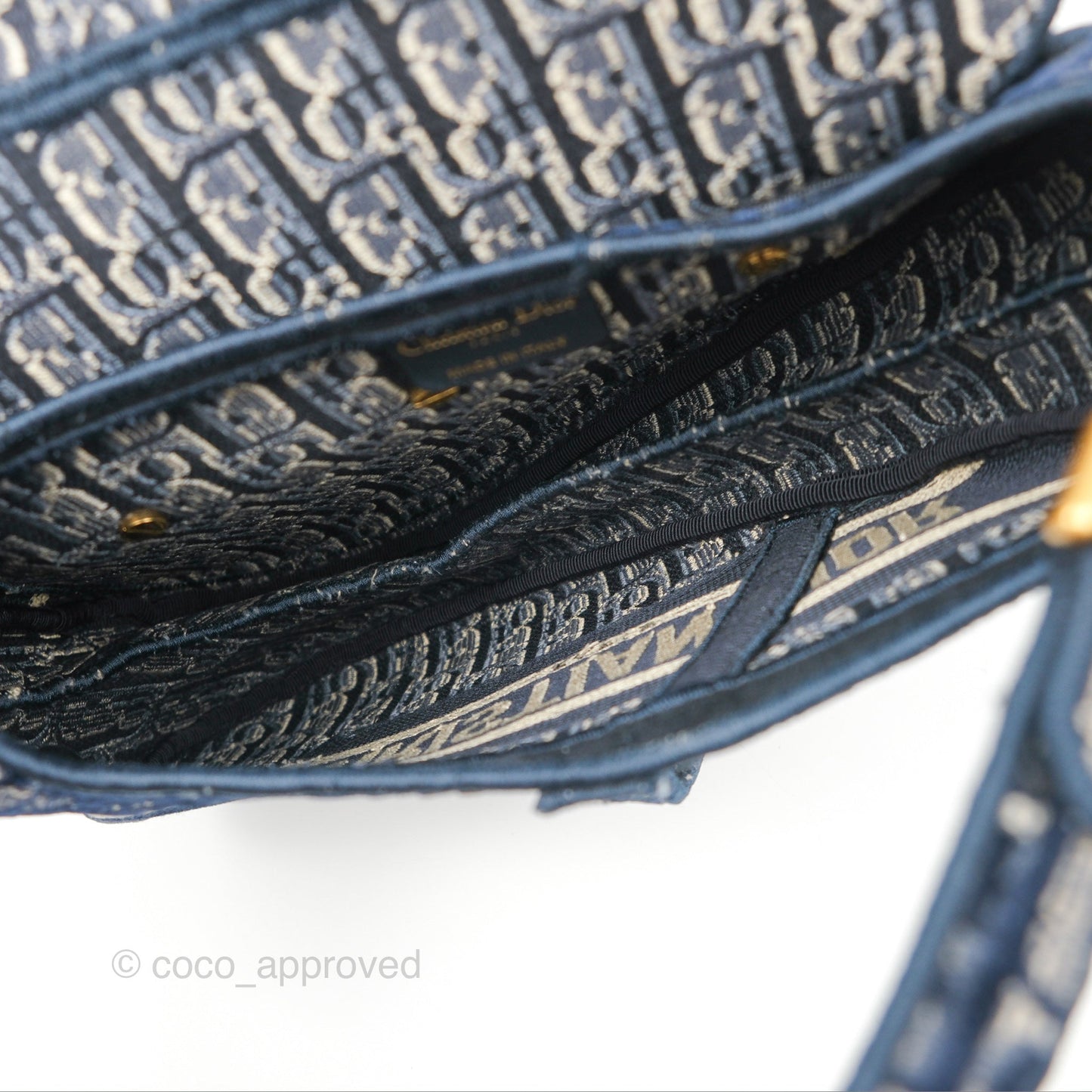 Christian Dior Saddle Bag Velvet Navy Dior Oblique Embroidery Gold Hardware