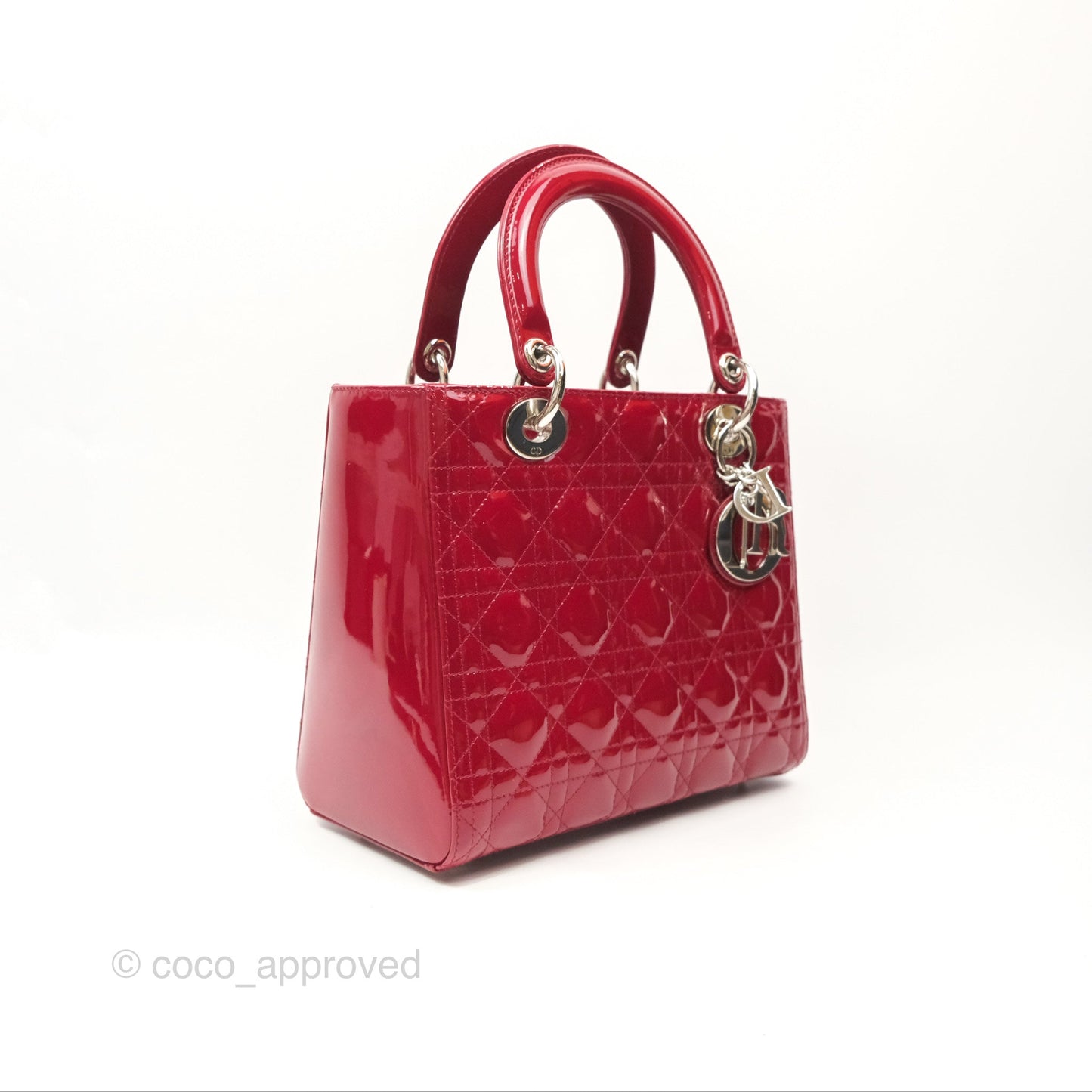Christian Dior Medium Lady Dior Red Patent Silver Hardware