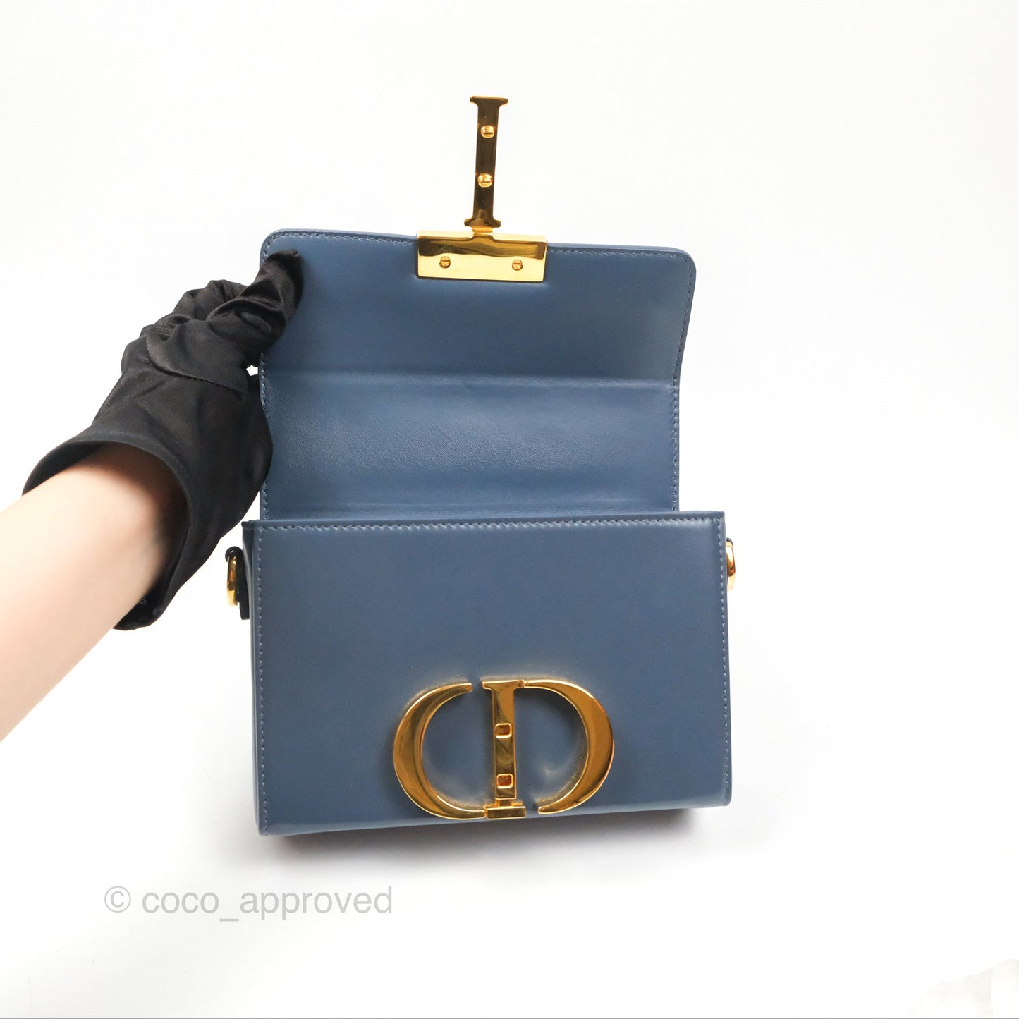 Christian Dior 30 Montaigne Box Bag Blue Calfskin