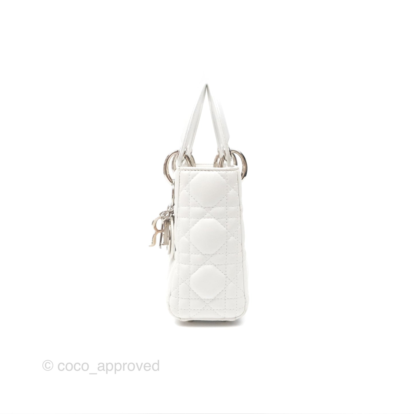 Christian Dior Cannage Mini Lady Dior White Silver Hardware
