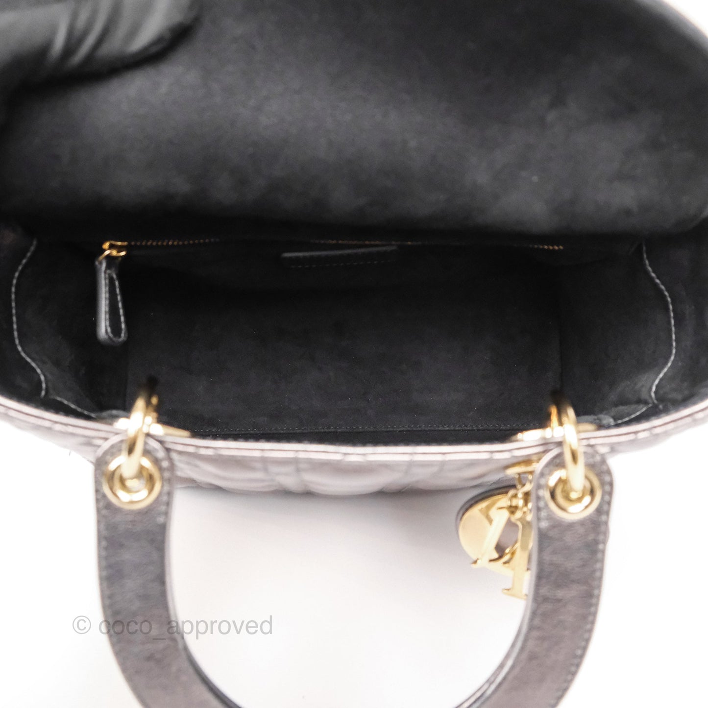 Christian Dior Medium Lady Dior Metallic Dark Grey Lambskin Gold Hardware
