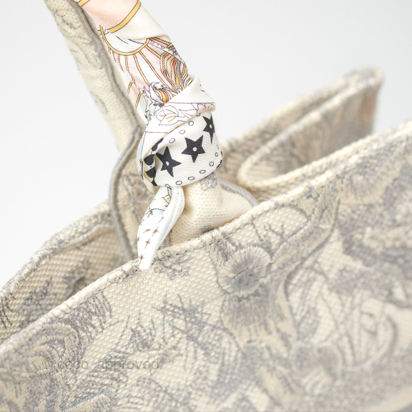 Christian Dior Medium (Old Small) Book Tote Embroidered Toile De Jouy Light Grey Canvas