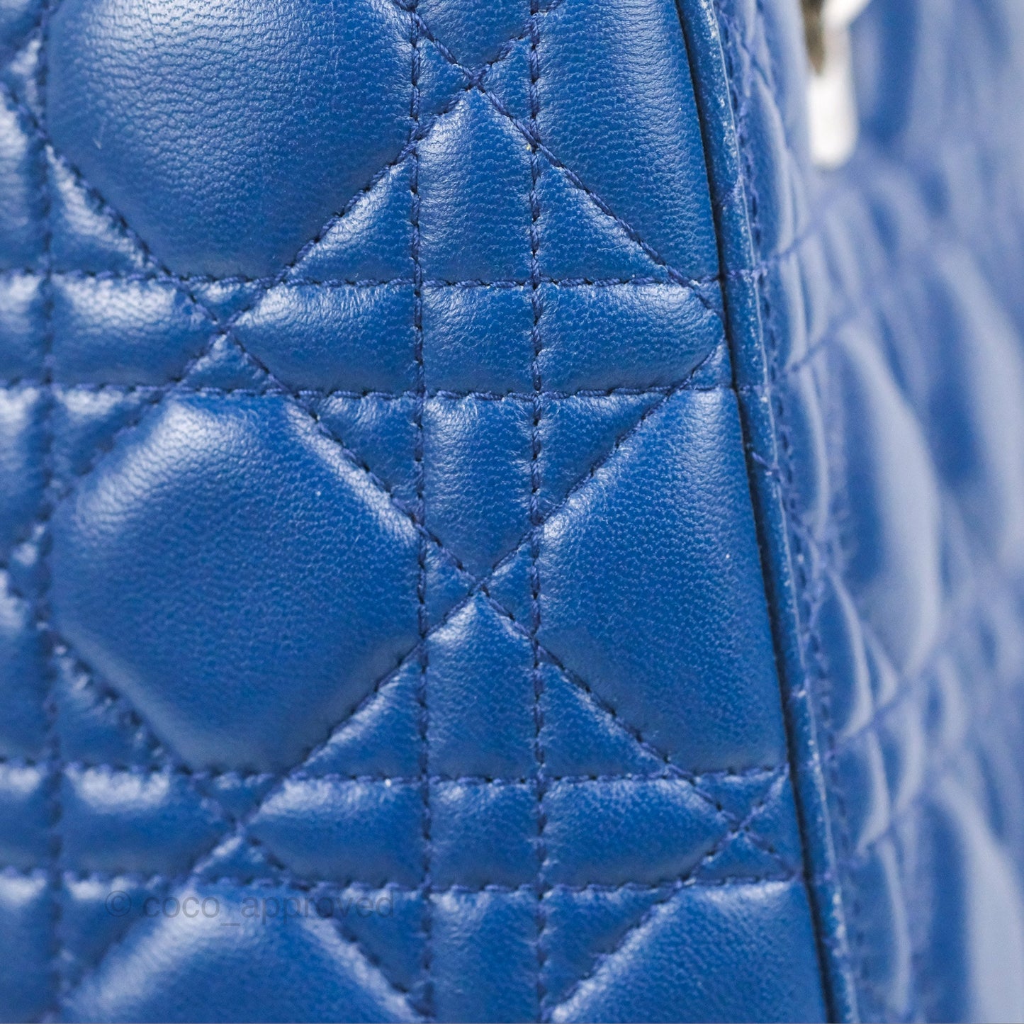 Christian Dior Medium Lady Dior Cannage Dark Blue Lambskin Silver Hardware