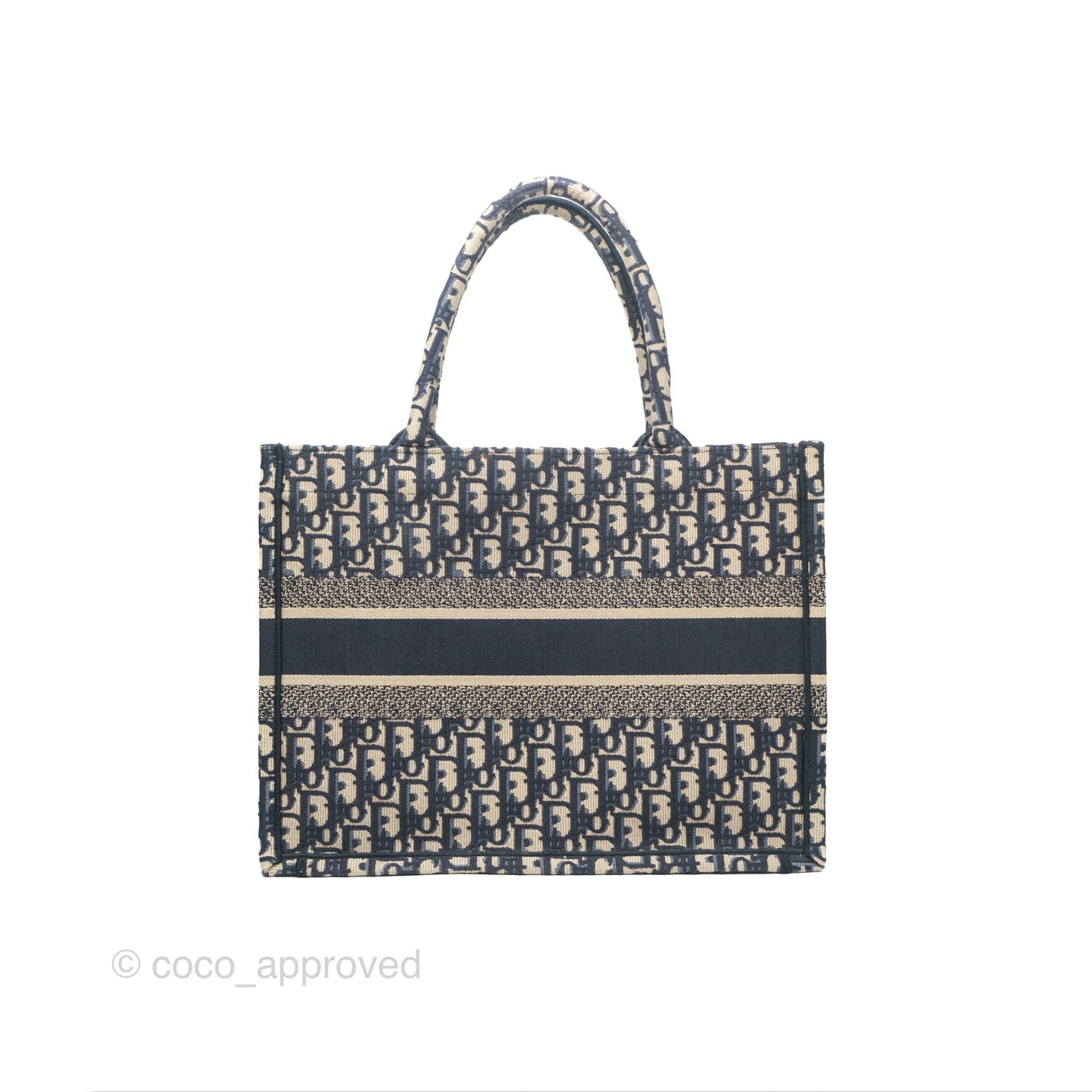 Christian Dior Medium (Old Small) Dior Navy Oblique Embroidery Canvas Book Tote