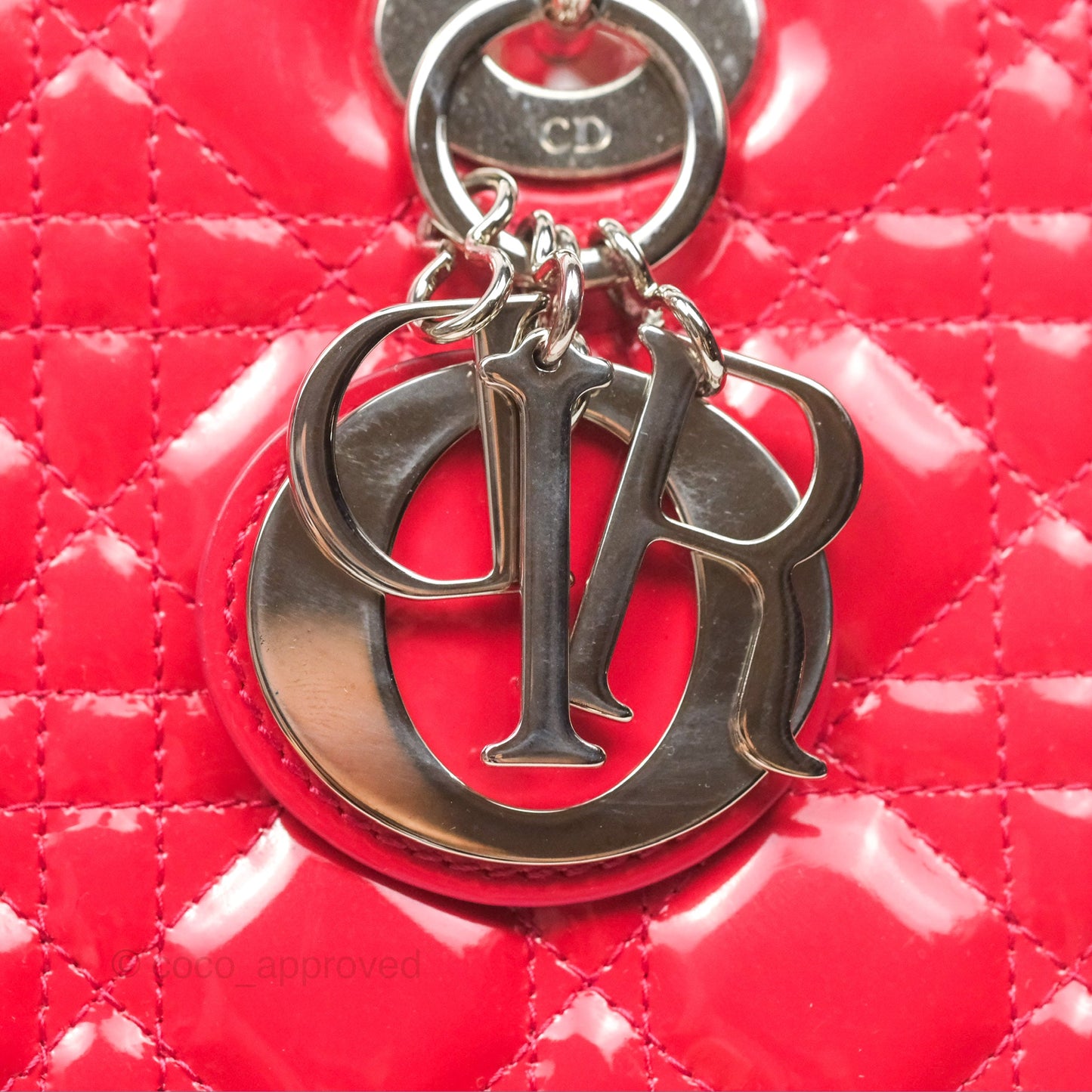 Christian Dior Medium Lady Dior Red Patent Silver Hardware