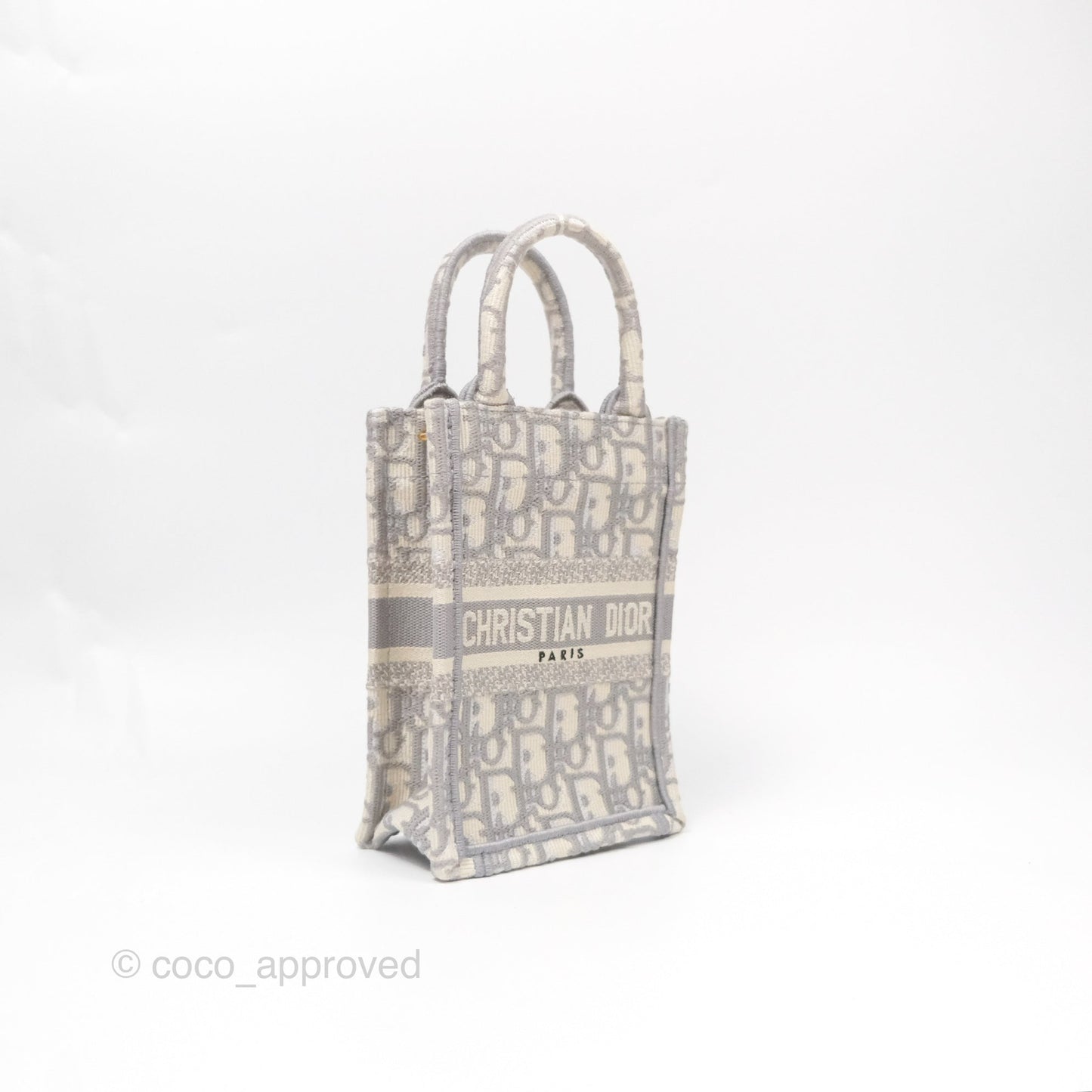 Dior Mini Vertical Gray Oblique Embroidery Book Tote