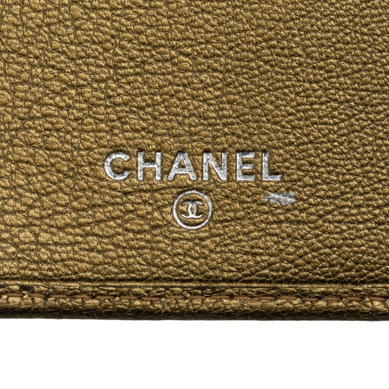 Chanel Cocomark Three Folded Wallet Long Wallet Metal Curry Leather CHANEL