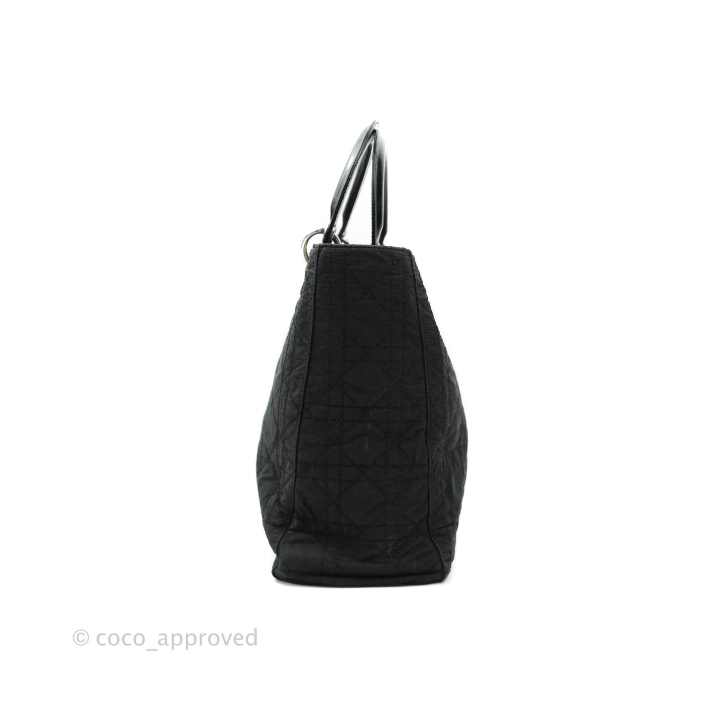 Christian Dior Vintage Large Cannage Fabric Black Lady Dior Silver Hardware