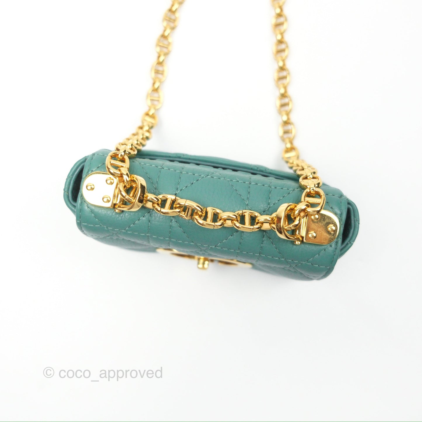Christian Dior Micro Caro Bag in Tundra Green Supple Cannage Calfskin Gold Hardware