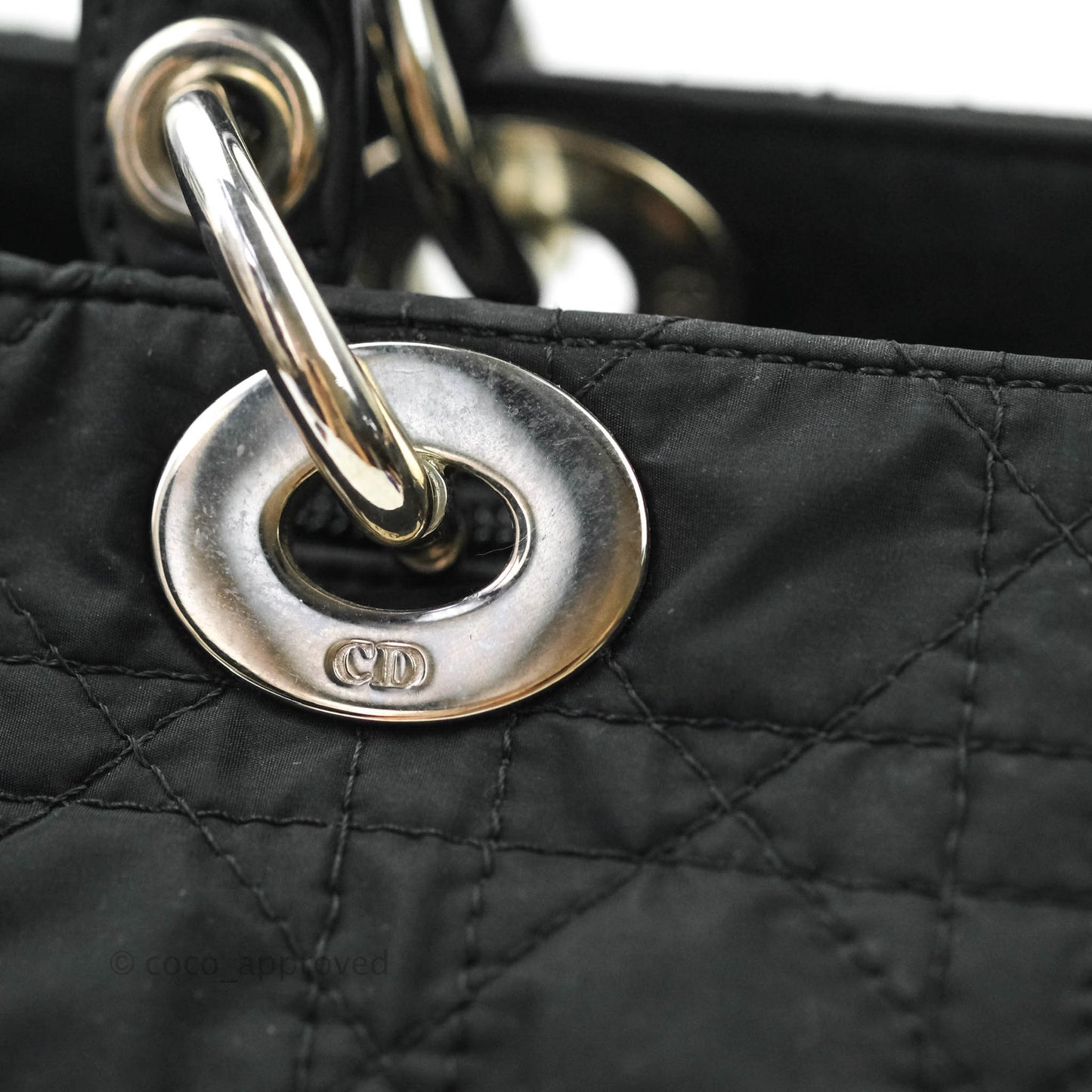 Christian Dior Vintage Large Cannage Fabric Black Lady Dior Silver Hardware
