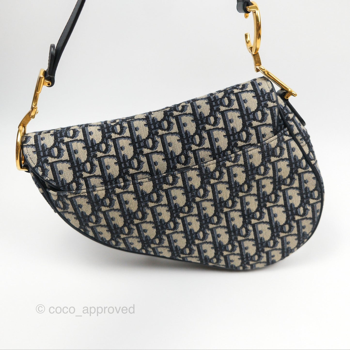Christian Dior Saddle Bag Navy Dior Oblique Embroidery Gold Hardware