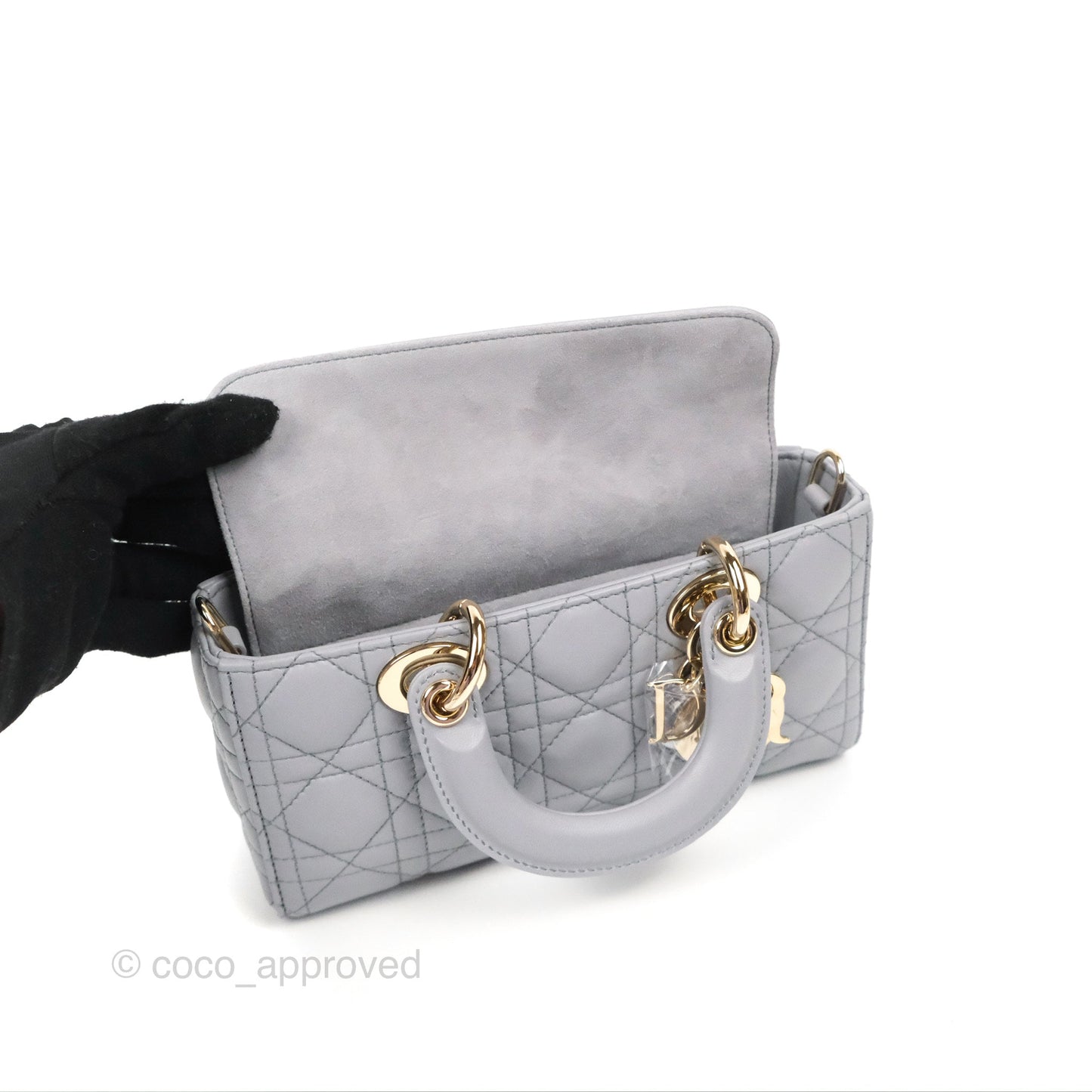Dior Small Lady D-Joy Bag Grey Lambskin Cannage Gold Hardware
