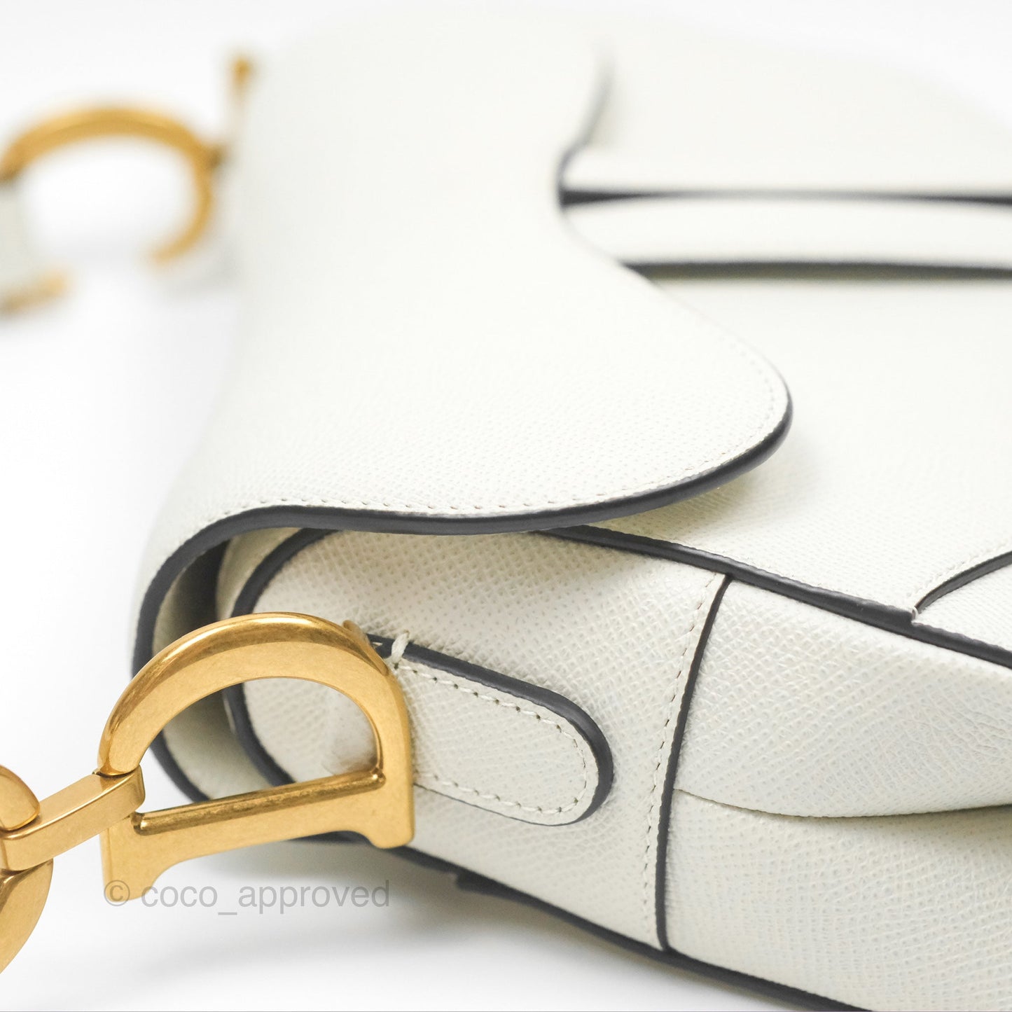 Christian Dior Saddle Bag White Grained Calfskin Gold Hardware