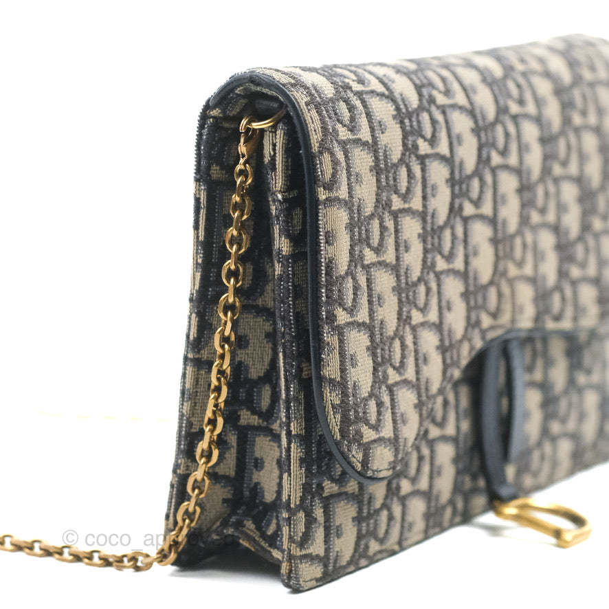 Christian Dior Saddle Chain Pouch Navy Oblique Jacquard
