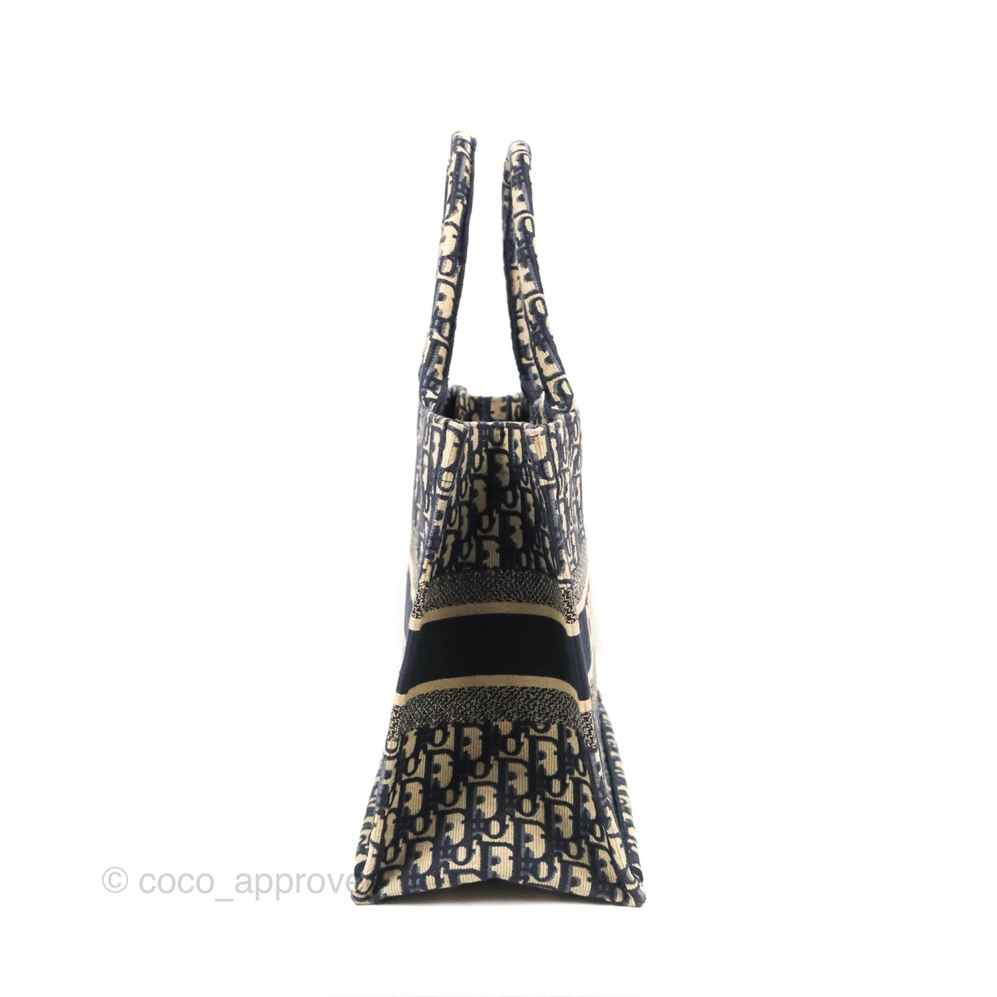 Christian Dior Medium (Old Small) Dior Navy Oblique Embroidery Canvas Book Tote