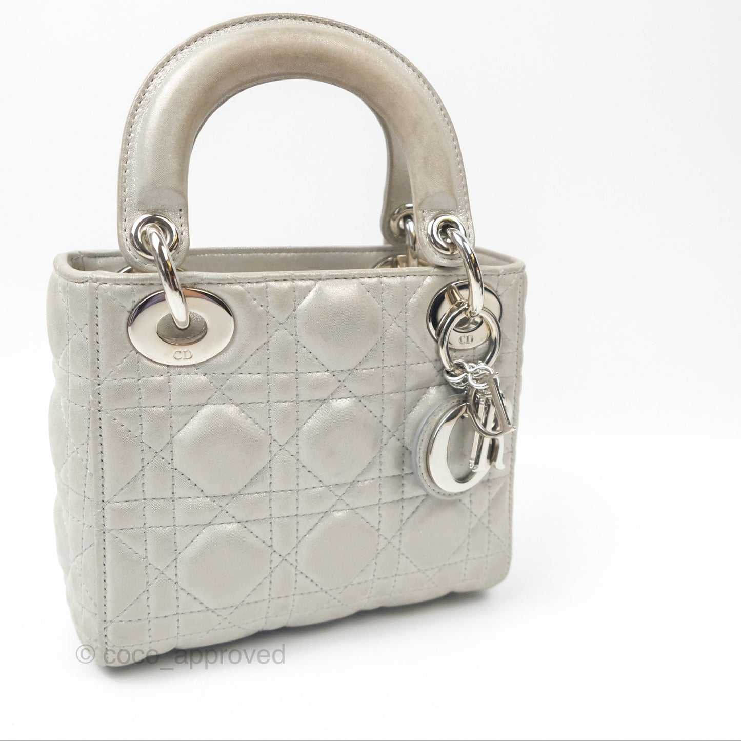 Christian Dior Mini Lady Dior Metallic Silver Nubuck Silver Hardware